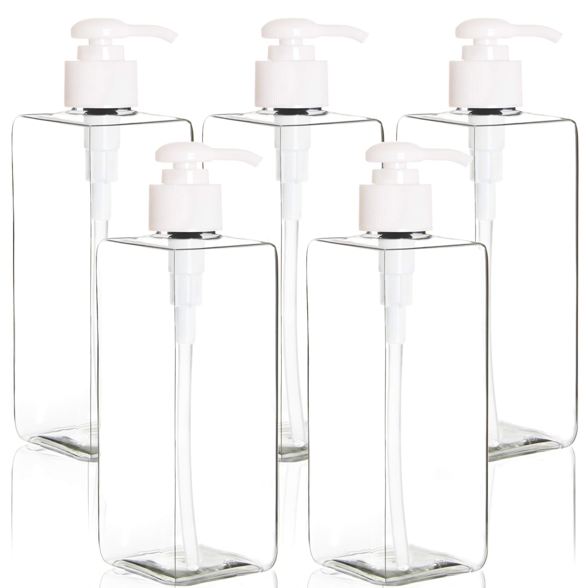 Youngever 5 Pack 500ML Plastic Pump Bottles, Clear Refillable Plastic Pump Bottles for Dispensing Lotions, Shampoos,