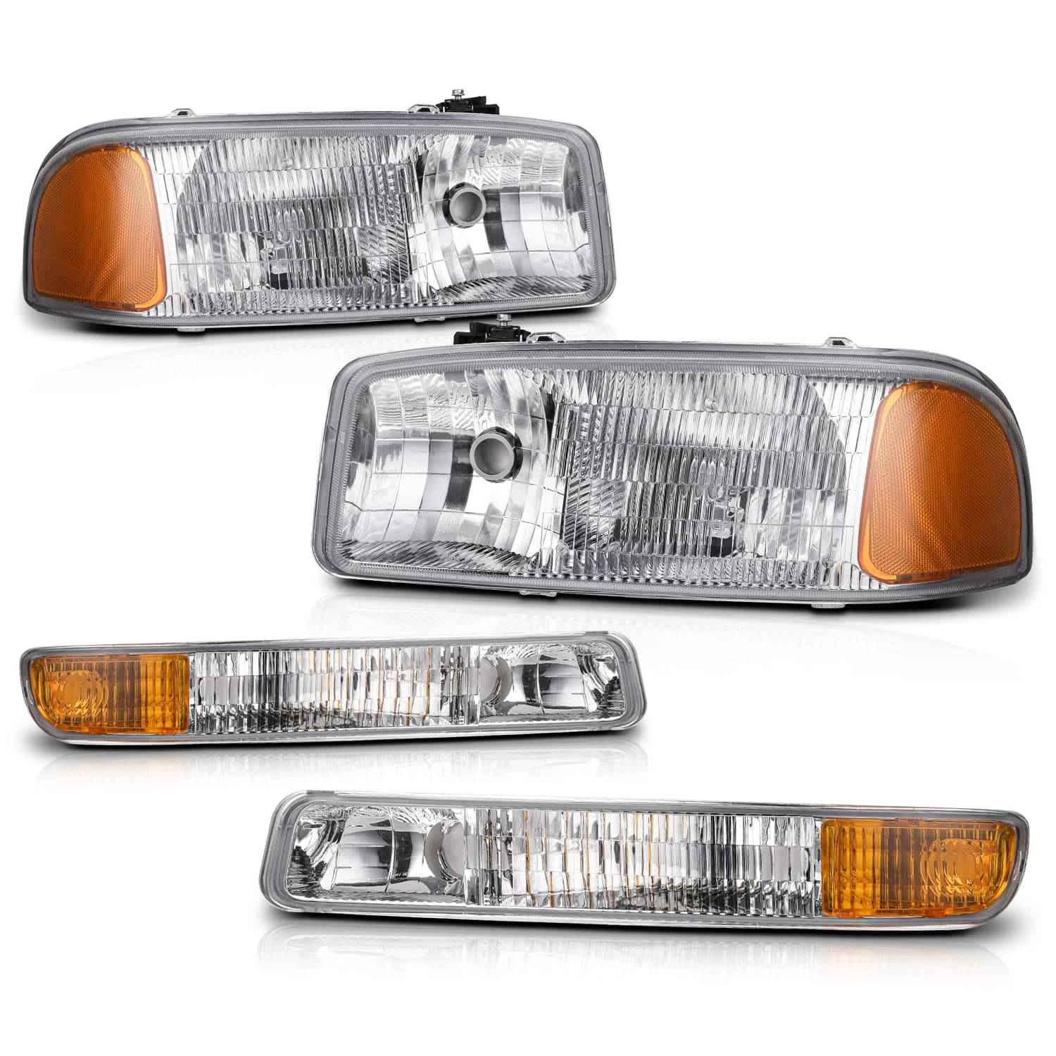 M-AUTO4PC Headlight Assembly Replacement for 99-07 GMC Sierra 1500/99-04 2500/01-07 1500 HD/2500 HD/3500 HD / 99-06 Yukon 00-06 XL 1500/2500 2001 C3, L&R Headlamps+Bumper Lights