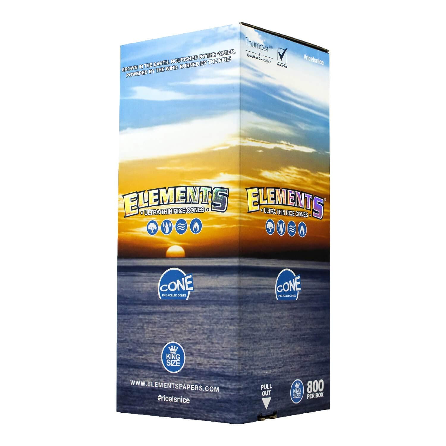 Elements 800 King Size Rice Cones - W Gallery Box - Ultra Thin 109mm Pre Rolled Cones, 26mm Filter Tips, Natural White Unbleached Unrefined Rolling Papers, Bulk Pack Bundle, Compare RAW 110mm KS