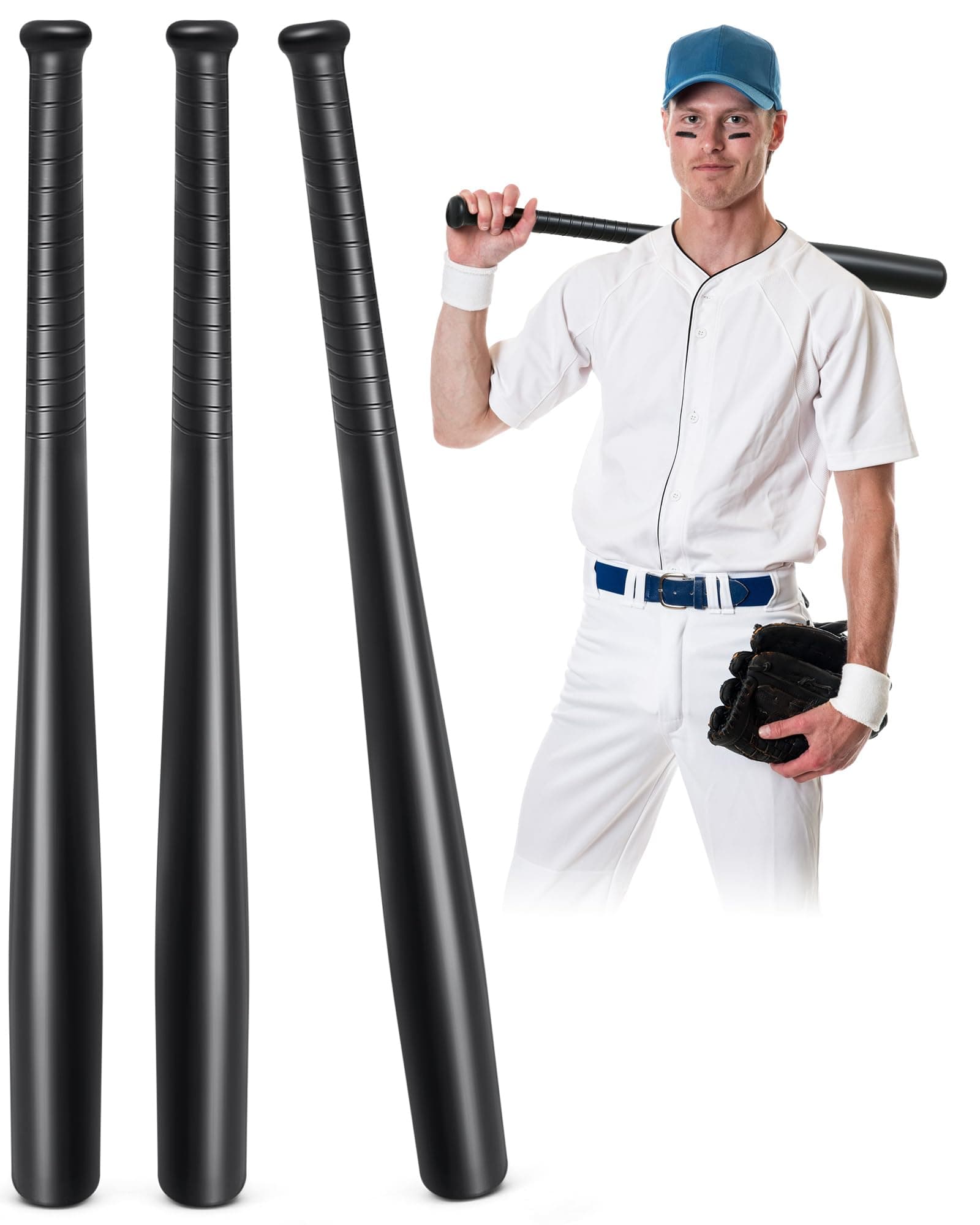 Liliful 3 Pieces Plastic Baseball Bat 29.5 Inch Solid Lightweight Plastic Bat with Molded Grip Handle for Practice Festival Gift Party Decoration