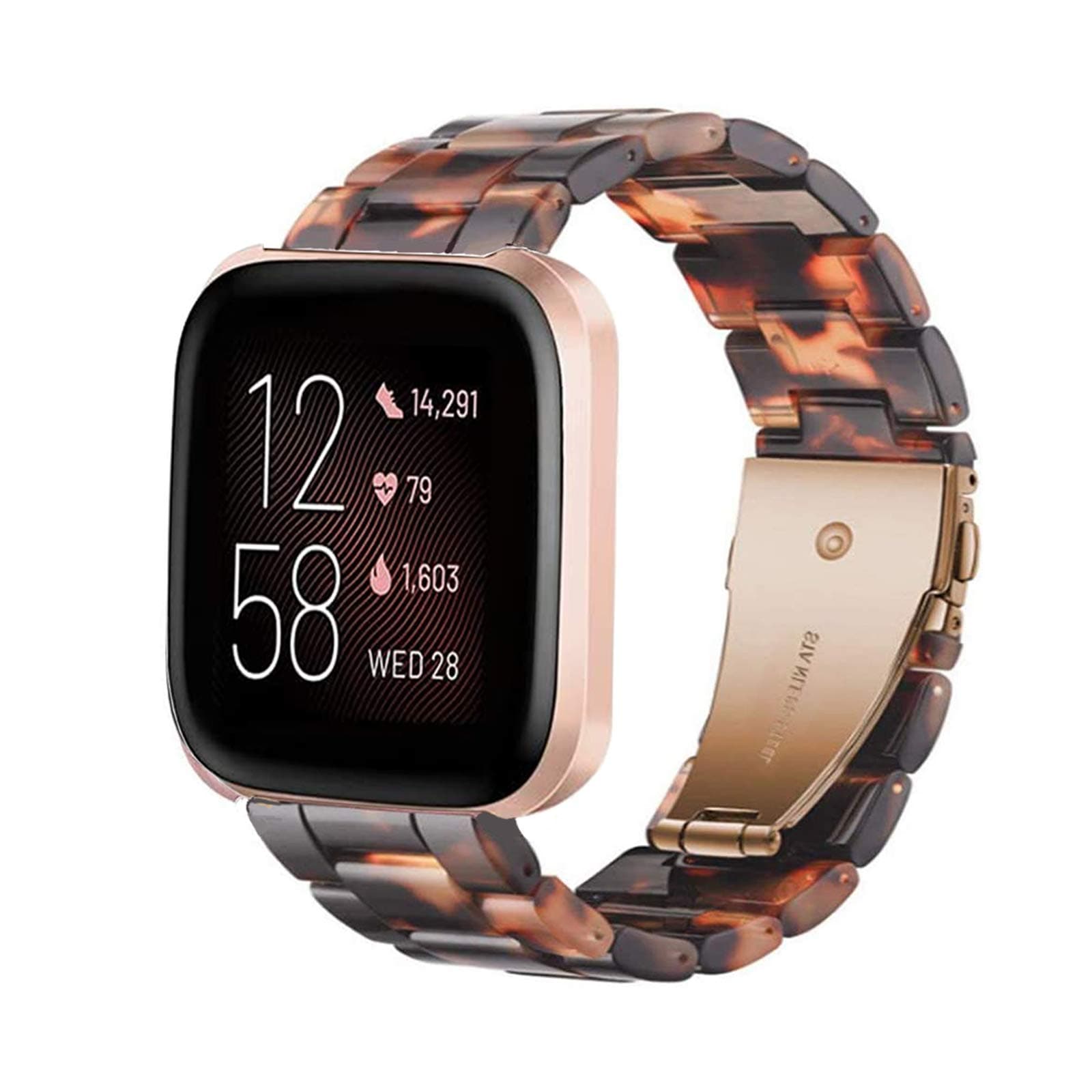 Band Replacement for Fitbit Versa/Versa 2 Smart Watch/Special/Lite Edition, Fashion Resin Wristbands Women Men Replacement Bracelet Metal Stainless Steel Rose Gold Buckle