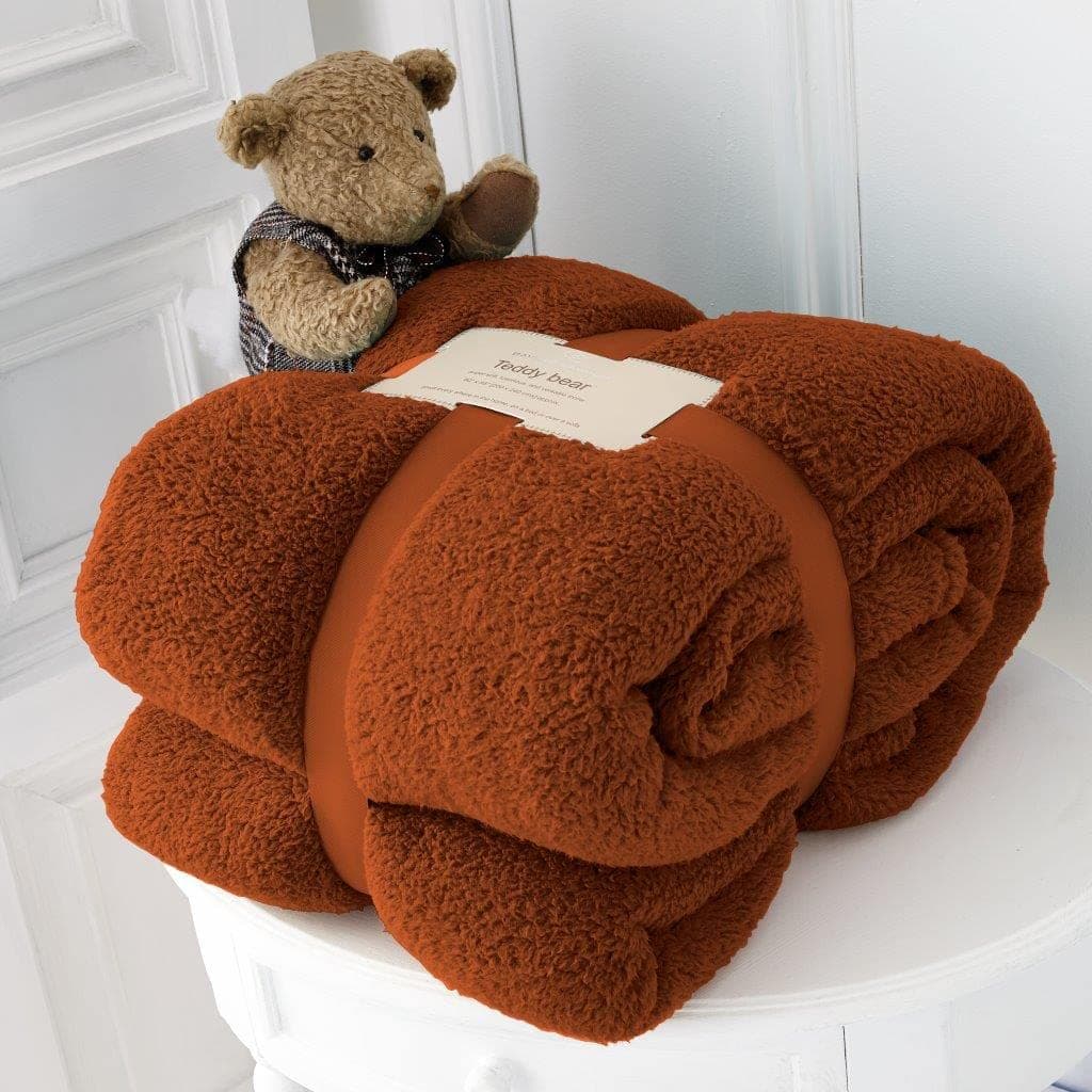 SELECT-EDSELECT-ED® Luxuries Teddy Bear Throw Super Soft Fleece Blanket Throw Sofa Bed Couch (Double (130cm x 180cm), Burnt Orange)