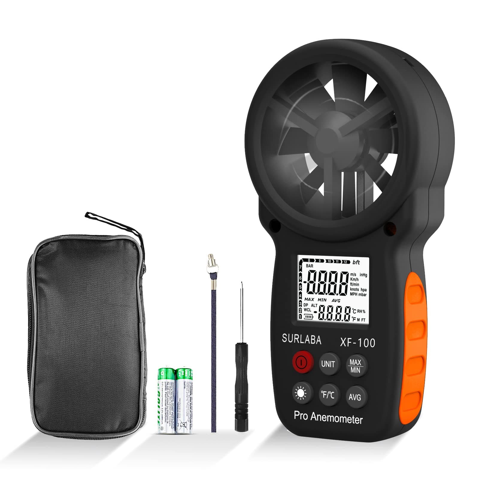 Digital Anemometer for Outdoor, Handheld Wind Speed Meter Range 0.3-30m/s, Portable Wind Gauge with MAX/MIN/AVG Modes & Temperature Test (℃/℉), Air Flow Velocity Meter for RC Drones, Sailing, Shooting