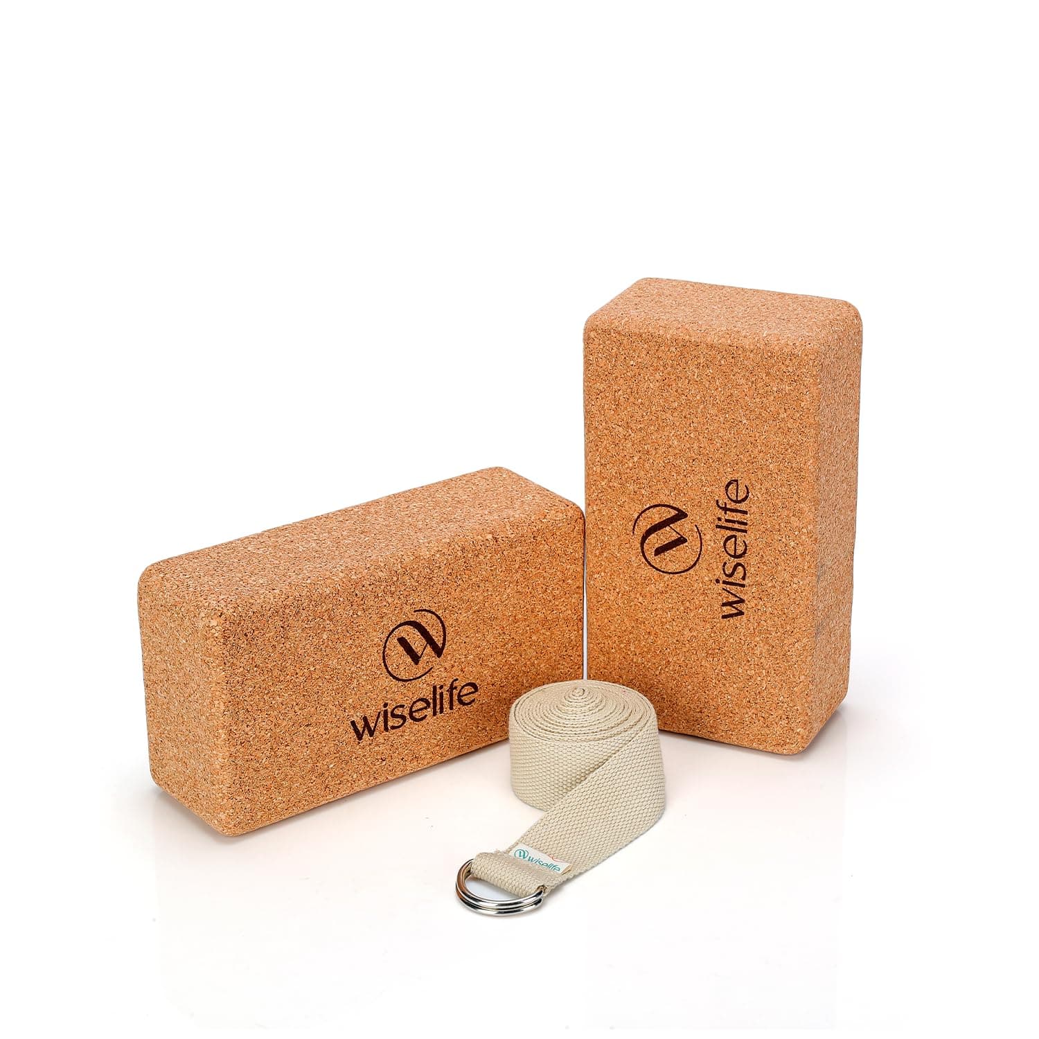 WiseLife Cork Yoga Block Combo | Extra Large Size, High-Density Premium Cork | Non-Slip, Odor-Resistant, Soft Surface for Balance, Support & Performance | Includes Yoga Block & Belt Set