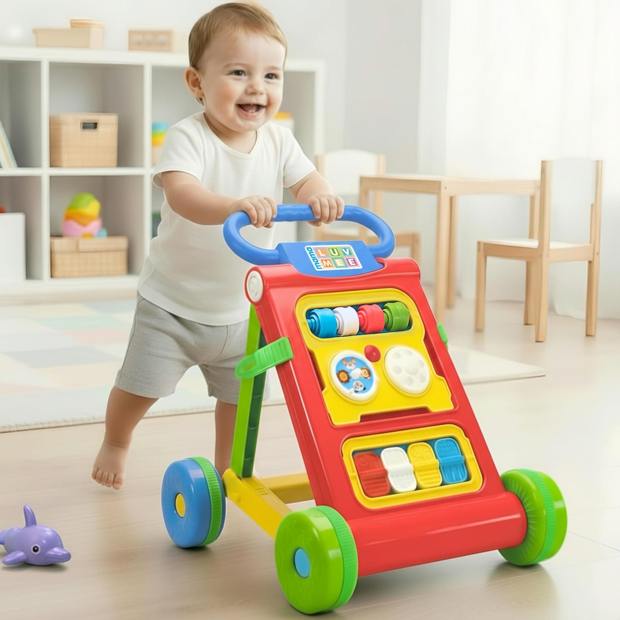 - Baby Activity Walker Learning Push Walker for Babies 6 to 18 Months, Foldable Musical Walker with Recreational Toy Bar (Red)