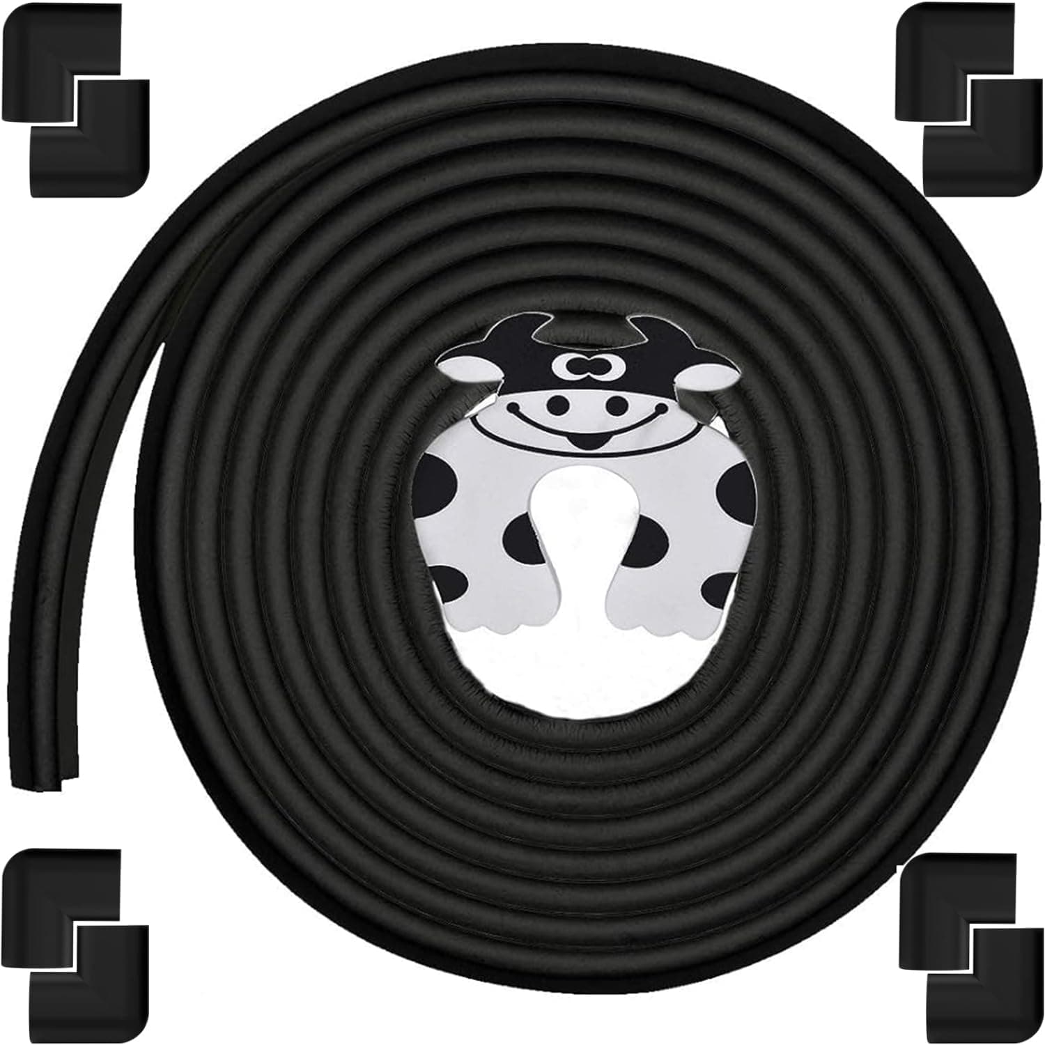 Edge Corner Protector Baby Proofing (Large 20ft Edge 8 Corners), Durable, High Density Rubber Foam, Fireplace Stair Furniture Safety Bumper Guard, 3M Double-Sided Tape, Black