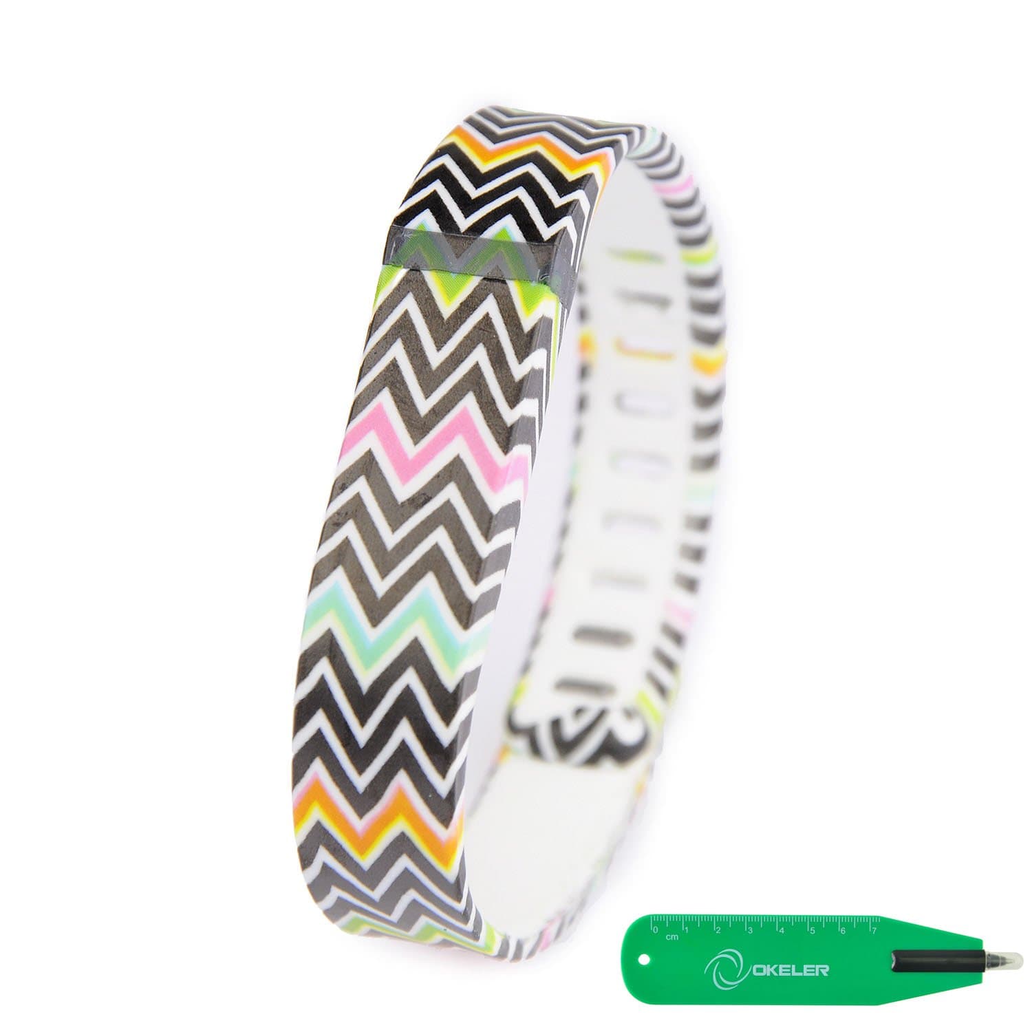 Okeler multi color strip Replacement Band With Clasp for Fitbit FLEX Only /No tracker/ Wireless Activity Bracelet Sport Wristband Fit Bit Flex Bracelet Sport Arm Band Armband With free Pen (multi color strip L)