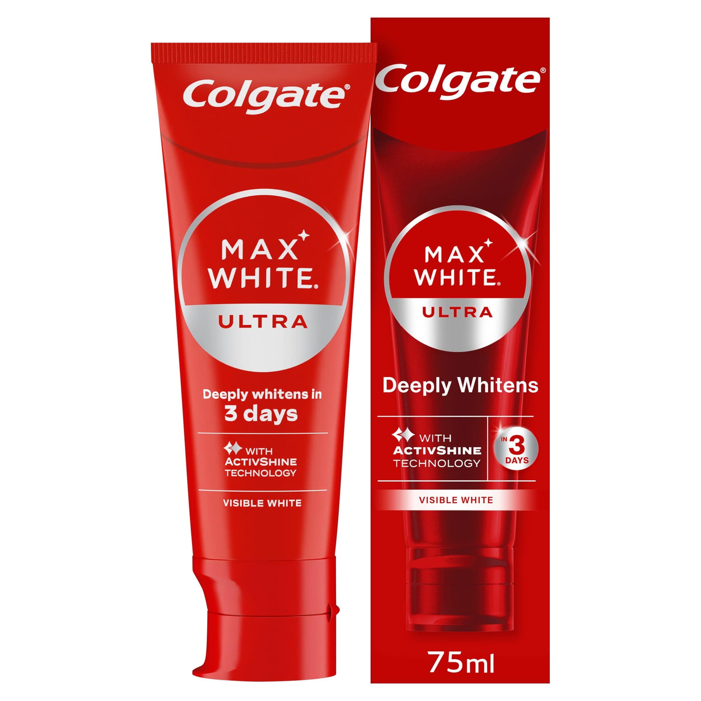 Max White Ultra Active Foam Whitening Toothpaste 75ml - Deeply whitens in just 3 Days - Removes deep-Set Stains - Warming Sensation and Rich Foam - Enamel Safe for Daily use