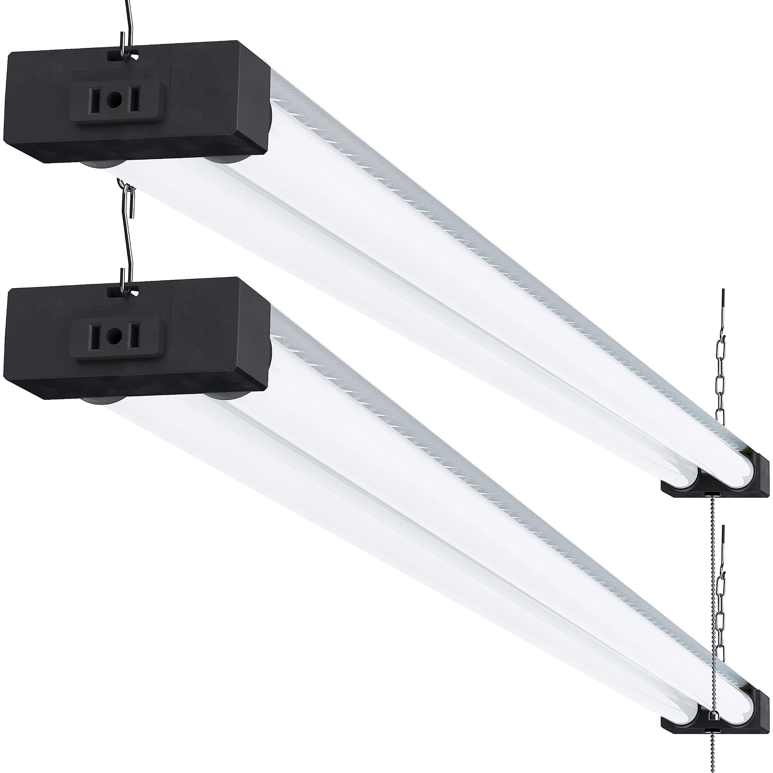 Sunco Lighting LED Shop Light for Workshop Garage 4FT, Plug in Linkable Industrial Fixture, 5000K Daylight, 40W=260W, Integrated T8, Hanging, Pull Chain, 4100 LM - ETL, Energy Star 2 Pack