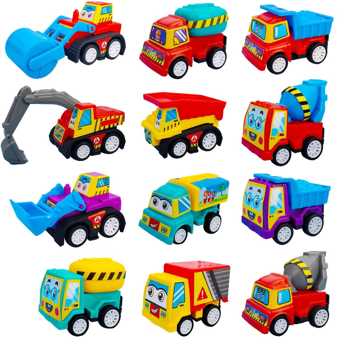 Pull Back Vehicle Car, 12 Pack Assorted Mini Construction Plastic Vehicle Set, Pull Back Truck and Car Toys for Boys Kids Child Party Favors,Pull Back and Go Car Toy Play Set