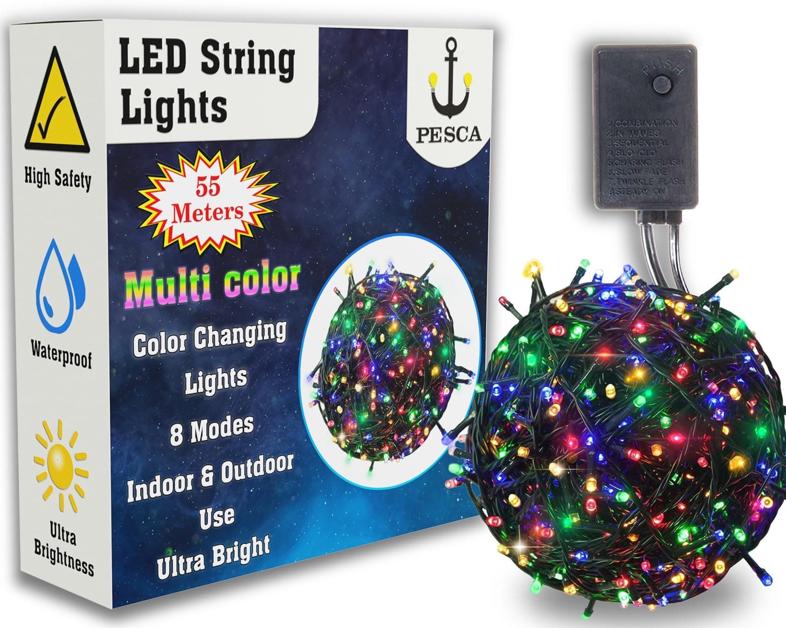 PESCA Diwali Decorative String Lights Serial Bulbs - Multicolour 55 Meter