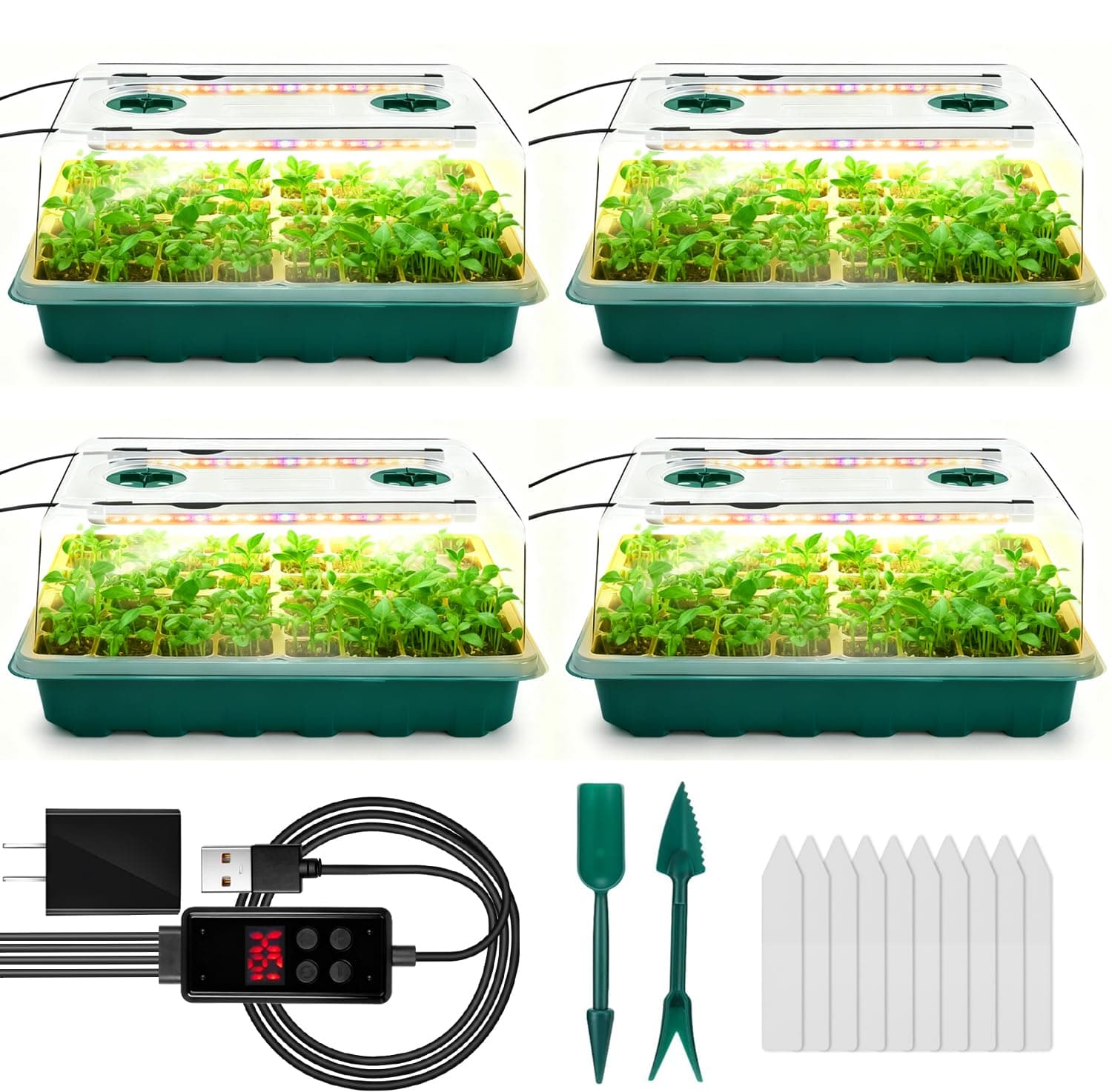 Seed Starter Tray with Grow Light, 192-Cell Seed Starter Kit, Seedling Starter Trays with Humidity Domes, Automatic Timer, Adjustable Light Indoor Gardening Plant Germination Trays