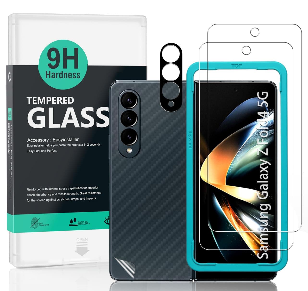 Ibywind Screen Protector for Samsung Galaxy Z Fold4 5G(6.2") 2 Pack+1 Pack Camera Len Protector+1 Back Film,9H Tempered Glass,HD,Scratch Resistant,Bubble Free,Easy Install