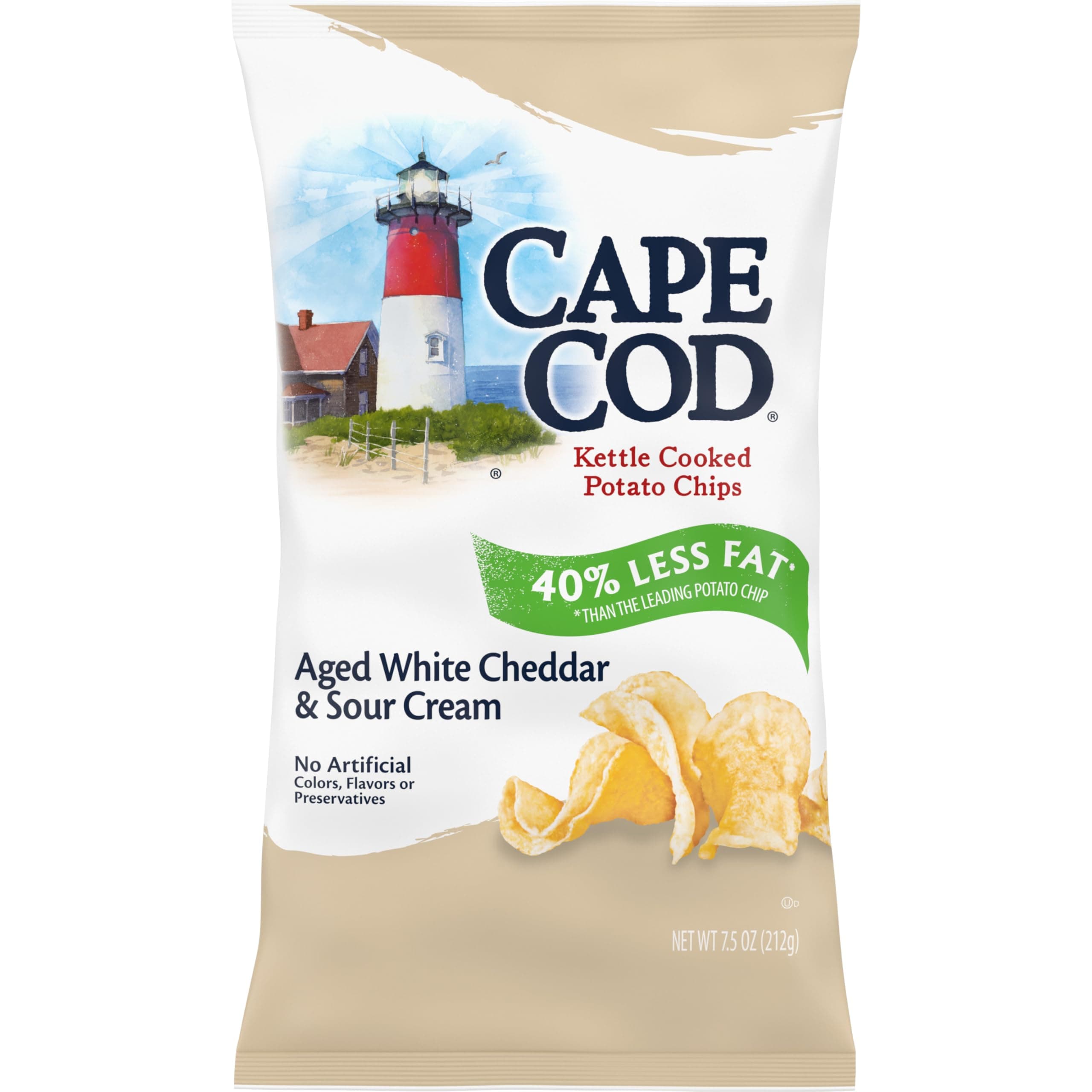 Less Fat White Cheddar & Sour Cream Chips, 7.5 Oz Bag