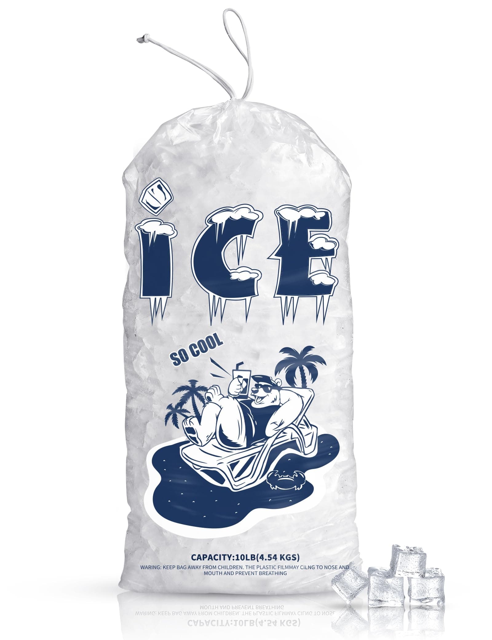 50 Pack Ice Bags 10 lb, Heavy-Duty Ice Bags with Drawstring for Freezer (2 Mils Thickness)