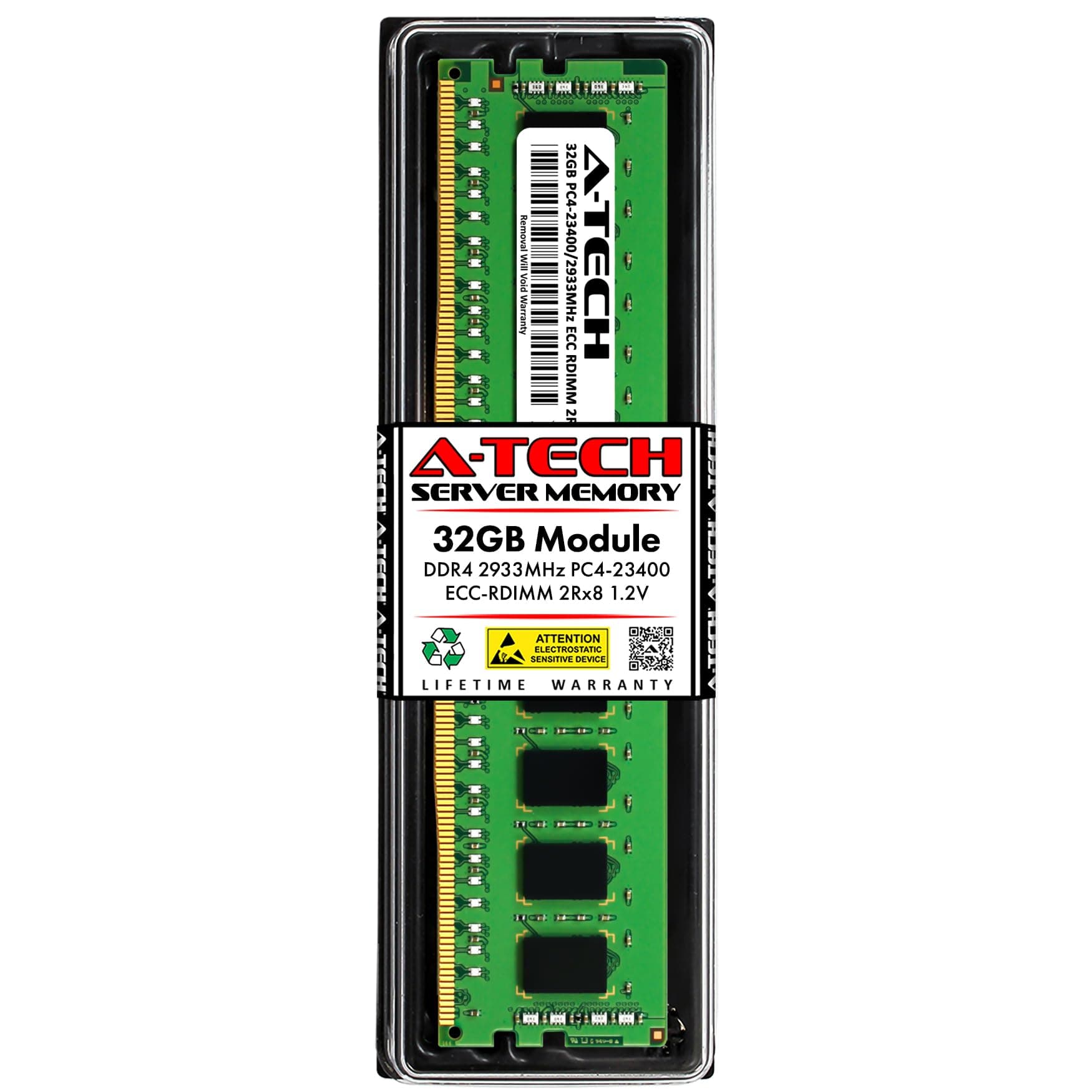 A-Tech 32GB DDR4 2933MHz PC4-23400 ECC RDIMM 2Rx8 Dual Rank 1.2V ECC Registered DIMM 288-Pin Server & Workstation RAM Memory Upgrade Module (A-Tech Enterprise Series)