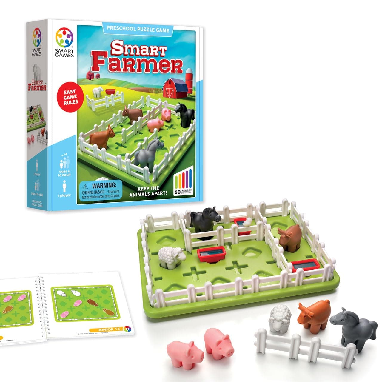SmartGames Smart Farmer – Barnyard STEM Focused Cognitive Skill-Building Logic Puzzle Game with 60 Challenges for Ages 5+