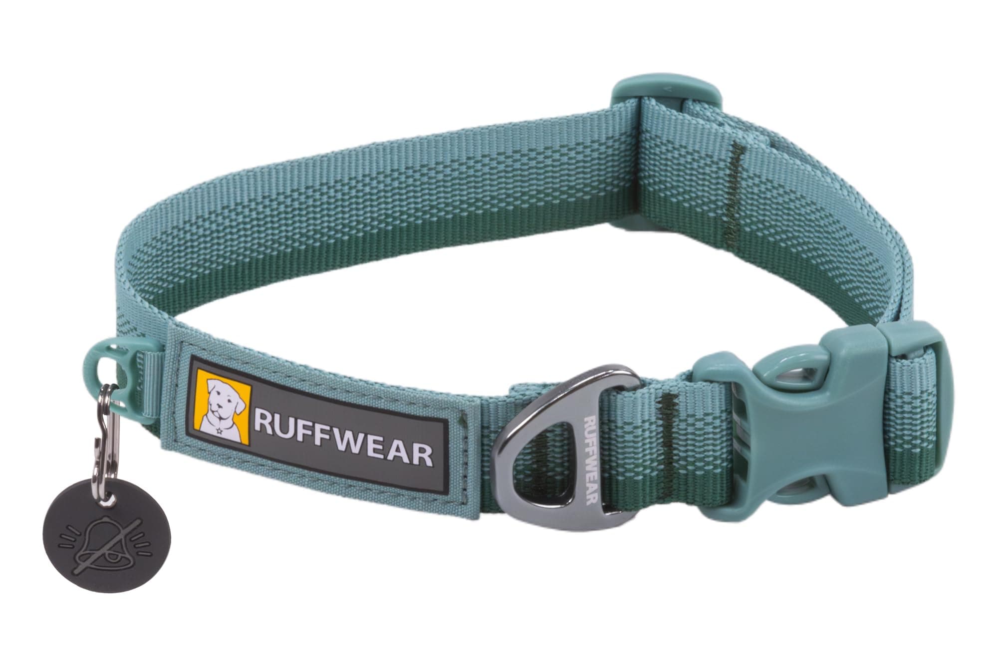 RUFFWEAR Front Range Collar, Medium Dog Collar with Aluminium V-Ring, Adjustable Length Pet Dog Collar, Comfortable Soft Fabric, Animal Collar with Dog Lead Attachment Ring, 36-51cm, River Rock Green