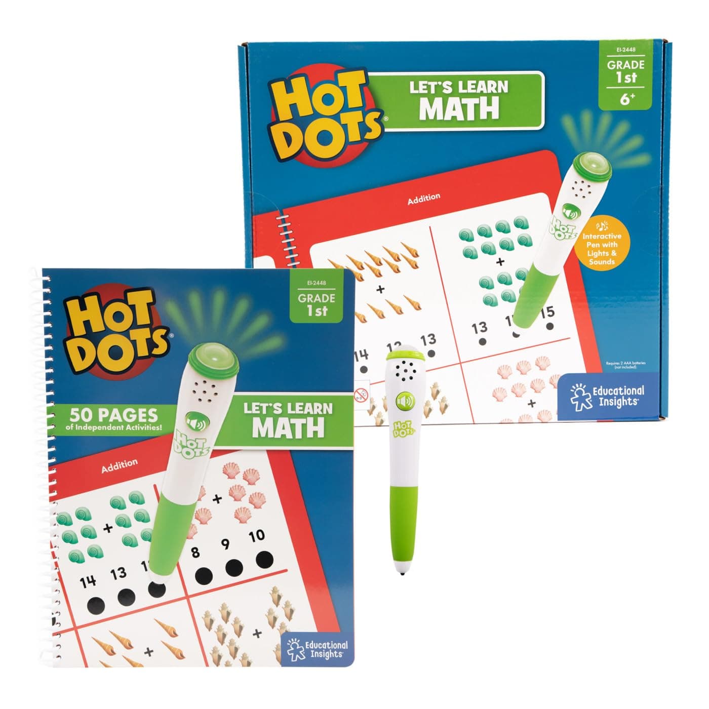 Educational Insights Hot Dots Let's Learn 1st Grade Math, Math Activity Workbook, Ages 6-7