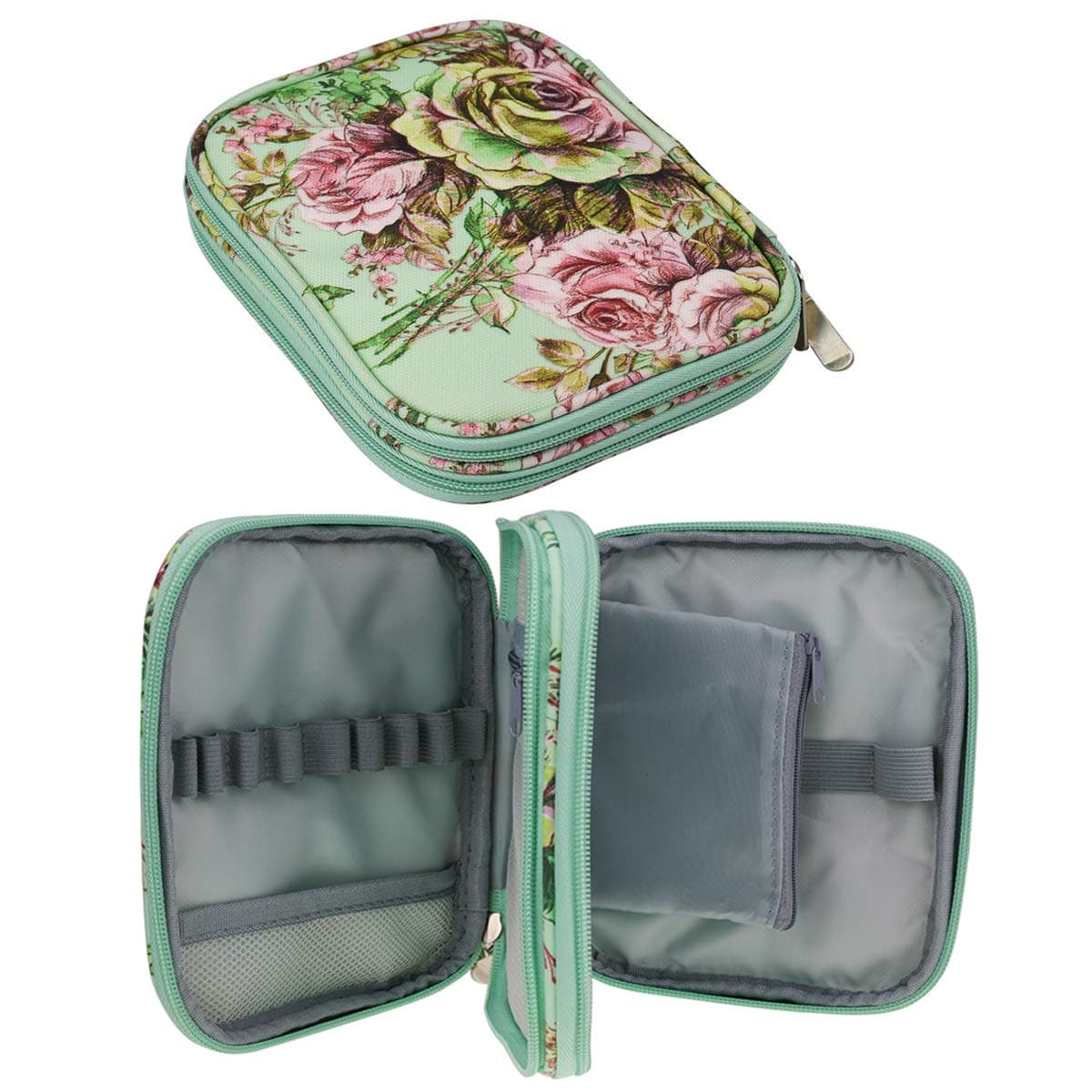 KOKNIT Crochet Hook Case, Zipper Storage Organizer Bag with Web Pockets for Crochet Needles/Knitting Accessories/Crochet Hook Kit Tools, Lightweight, Easy to Hold - Without Hooks and Accessories