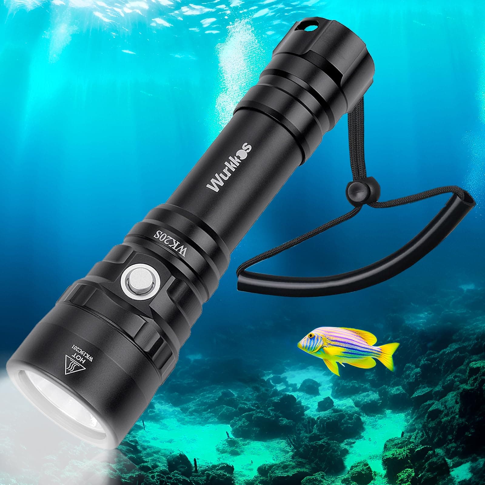 Wurkkos WK20S Scuba Diving Flashlight - 2000 Lumen Super Bright Dive Light,5000K LED IPX8 Waterproof Underwater Lights,USB Charger Rechargeable Diving Torch for Depth Cave