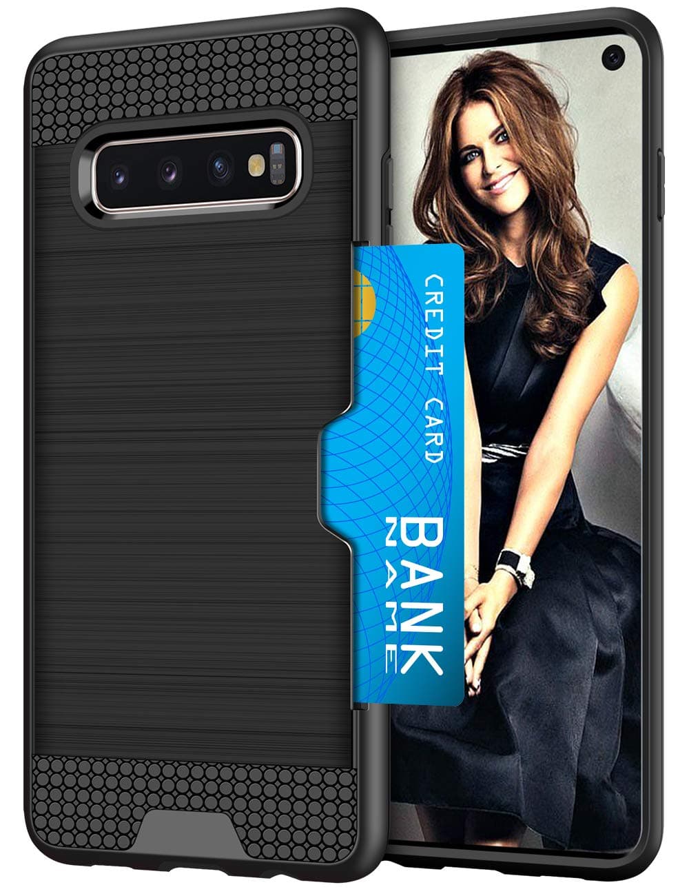 Vunake Case for Galaxy S10 Case Dual Layer Brushed Armor Galaxy S10 Wallet Case Shockproof Rugged Protective Hard Bumper Back Cover with Hidden Card Slot Holder for Samsung Galaxy S10, Black