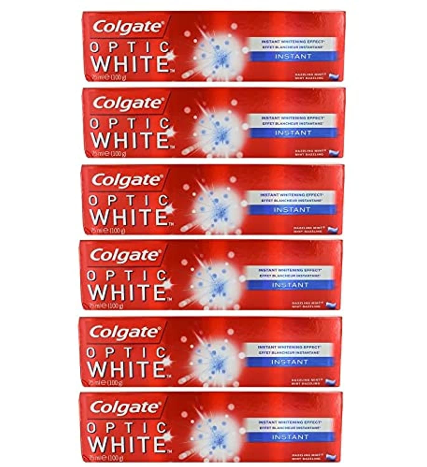 ColgateOptic White Instant Whitening Toothpaste - 75ml x 6