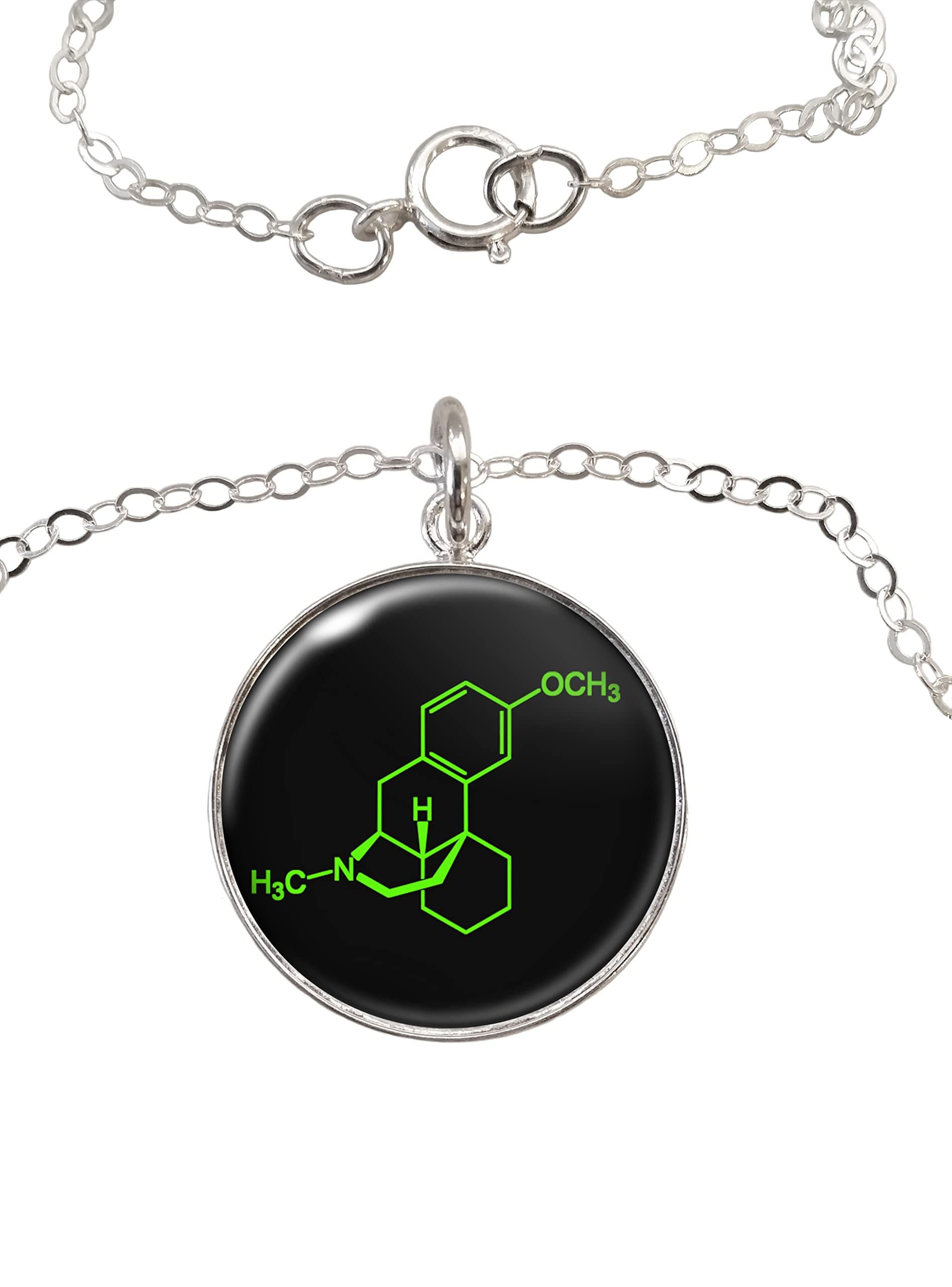 Dextromethorphan DXM Molecule .925 Sterling Silver Necklace