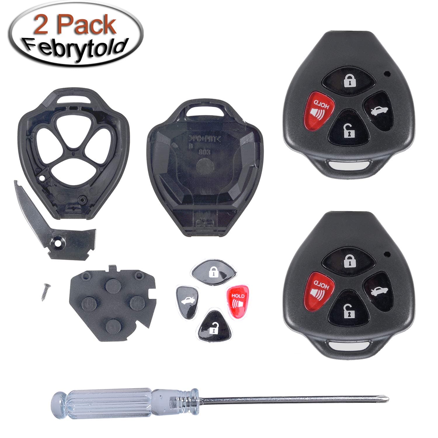Febrytold 2 Pack Replacement Remote Fob Key Shell for 2008-2013 Toyota Avalon 2007-2011 Toyota Camry Toyota 2008-2013 Corolla 2009-2014 Toyota Venza (No Chip) and 1 Pcs Screwdriver, Replace P/N: HYQ12