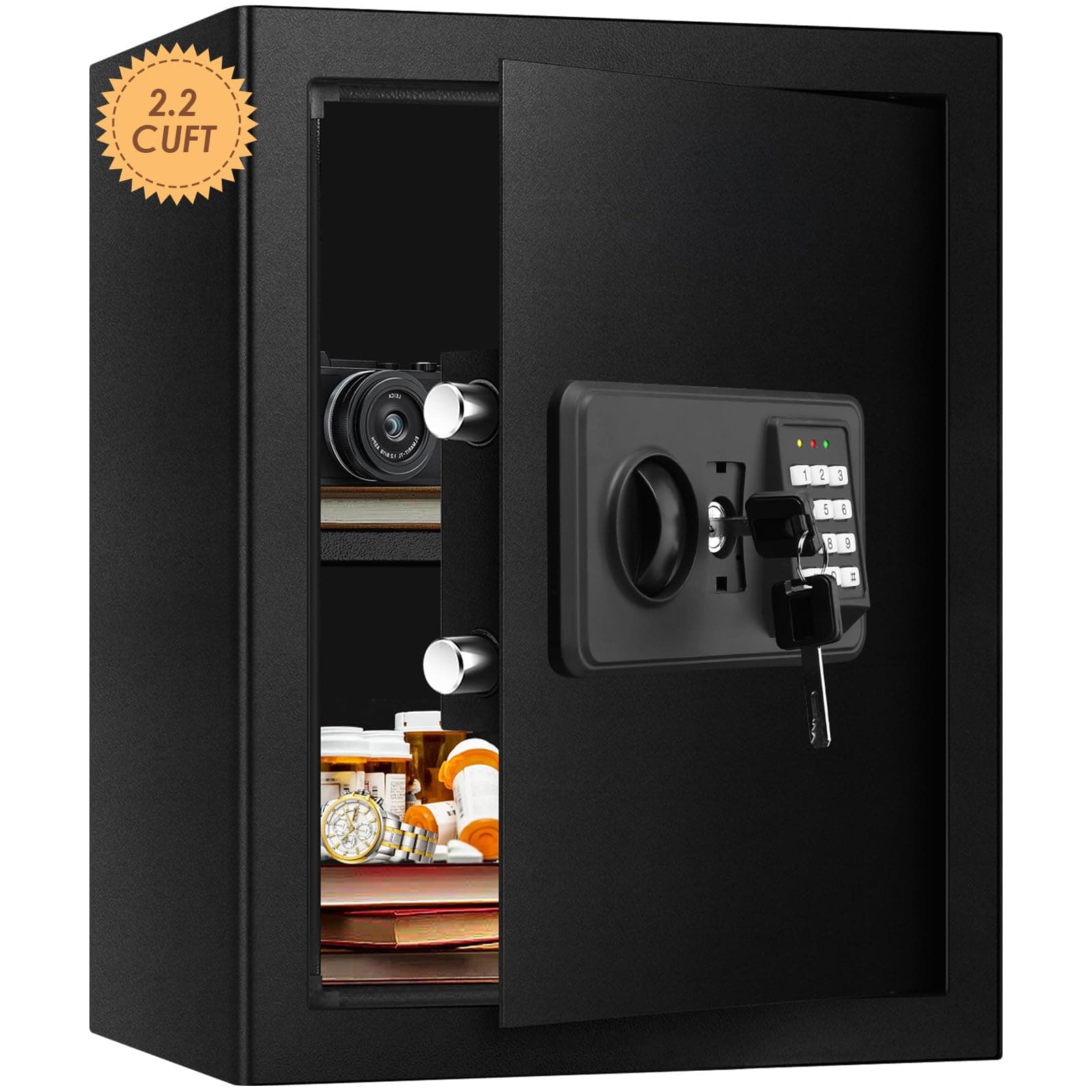 TenamicDeluxe Safe Box 2.2 Cubic Feet Electronic Digital Security Box, Keypad Lock Box Cabinet Safes, Solid Alloy Steel Office Hotel Home Safe, Black