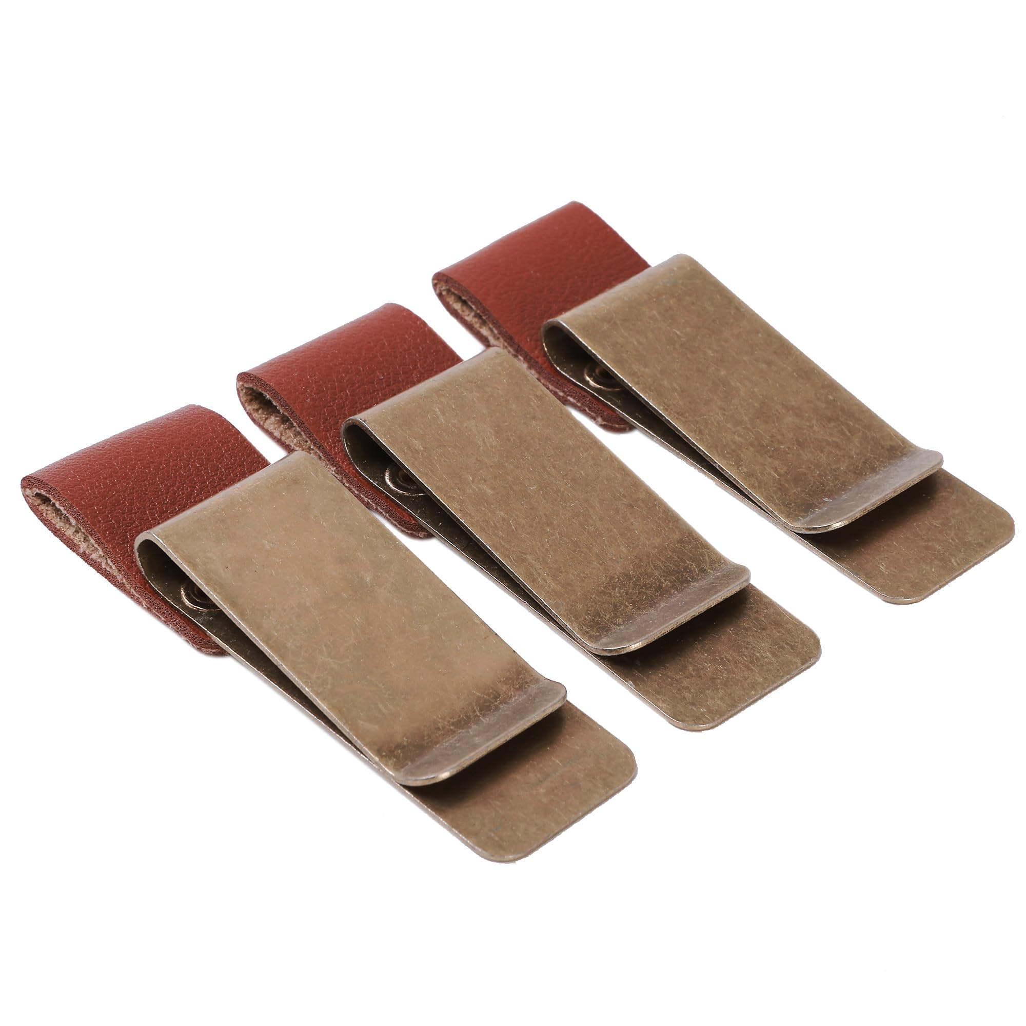 LJY 3-Pack Retro Style Traveler Notebook Leather Pen Holder Loop Stainless Steel Clip (Brown)