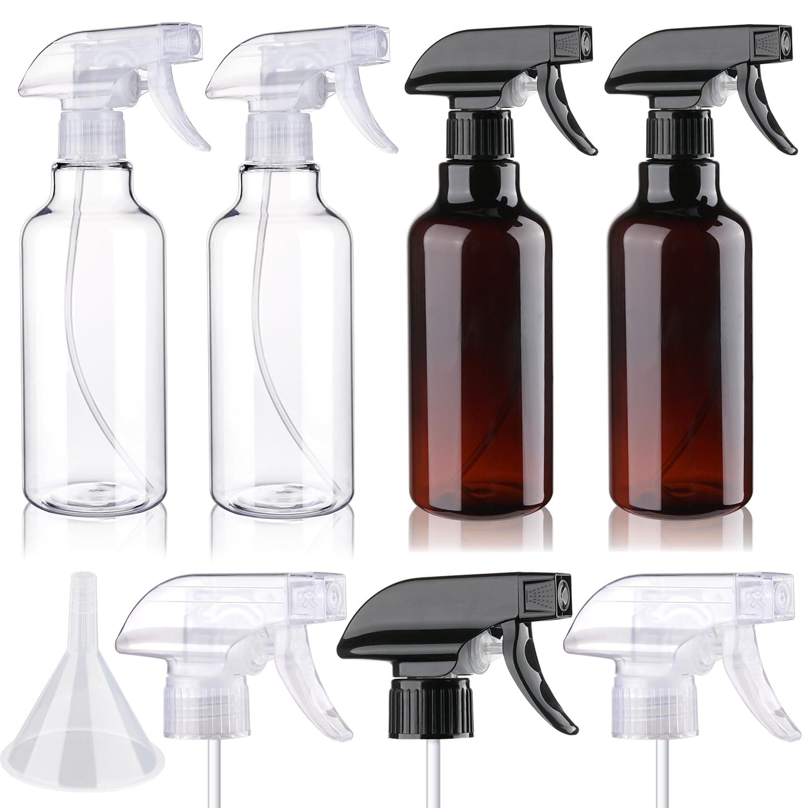 4 pack Plastic Spray Bottles Empty Spray Bottle 16.9oz/500ml Heavy Duty Spraying Bottles Mist/Stream Water Bottle for Cleaning Solutions, Essential Oils, Hair, Cooking (2Clear&2 brown)