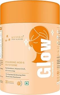 Mypro Sport Nutrition Glow Skin Gummeis | with Glutathione&hyaluronic Acid,sea Buckthorn,vitamin C & E | to Support Healthier&youthful Skin Health | Natural Orange Flavoured for Men&women-30 Gummies