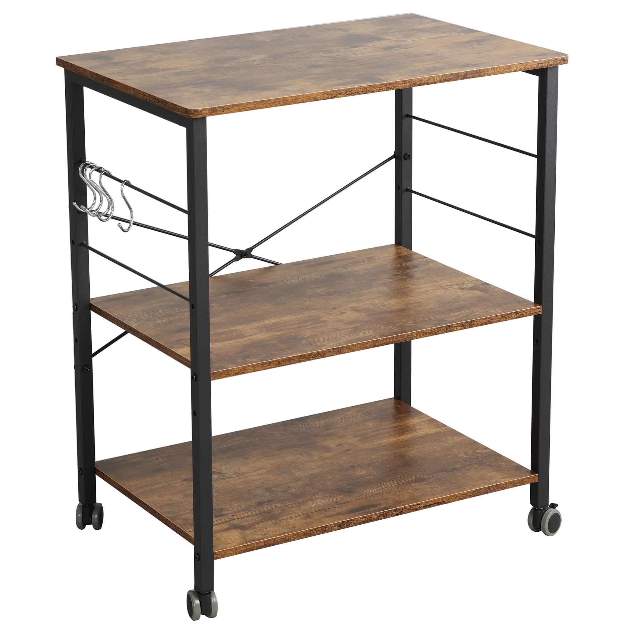 Somdot Baker’s Rack 23.6" Wide Kitchen Utility Shelf 3-Tier Storage Rack for Oven Baker Spice Home Organizer Workstation Microwave Stand, Rustic Brown