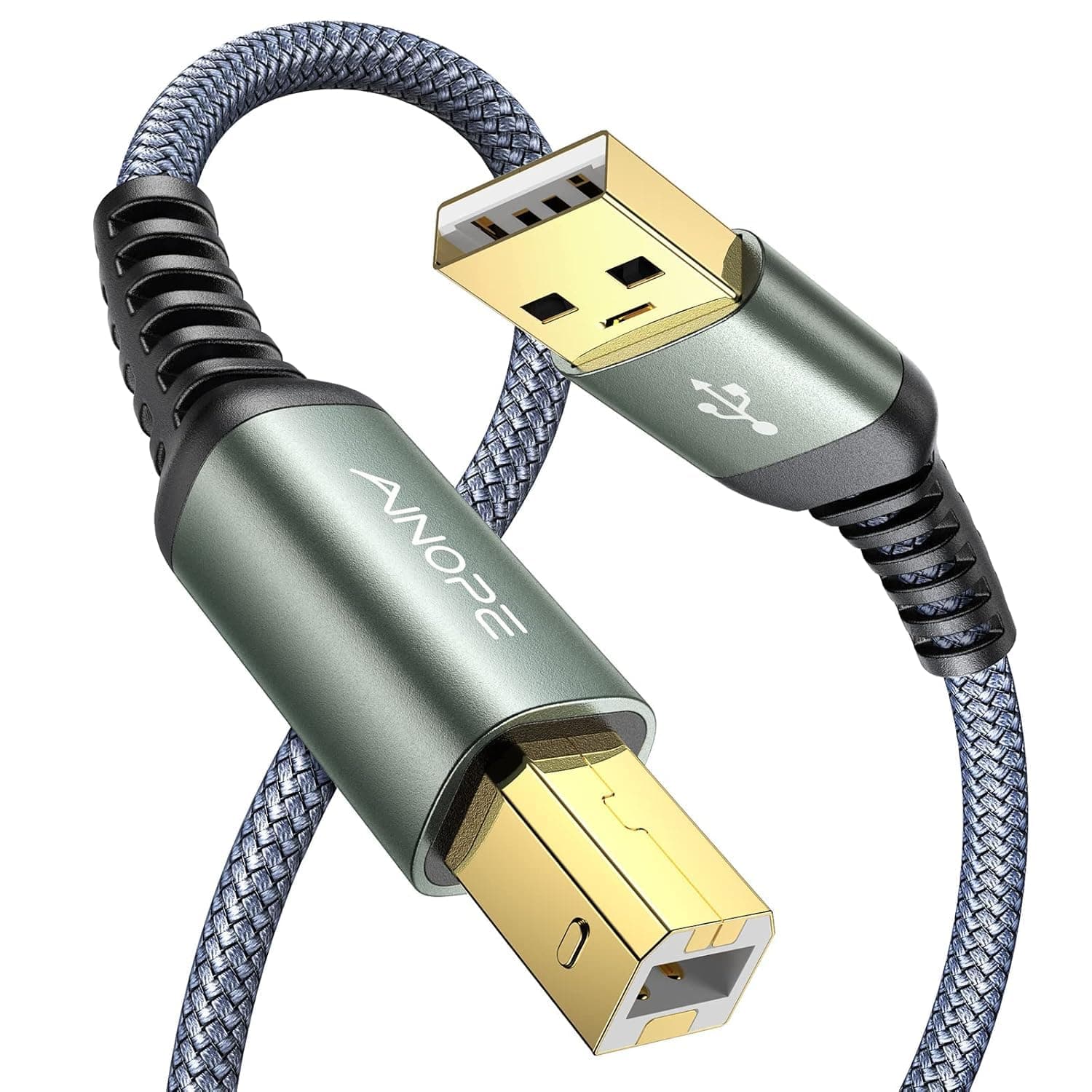 AINOPE Printer Cable,Nylon Braided USB 2.0 Printer Cord to Computer,Type A/Grey/6.6FT