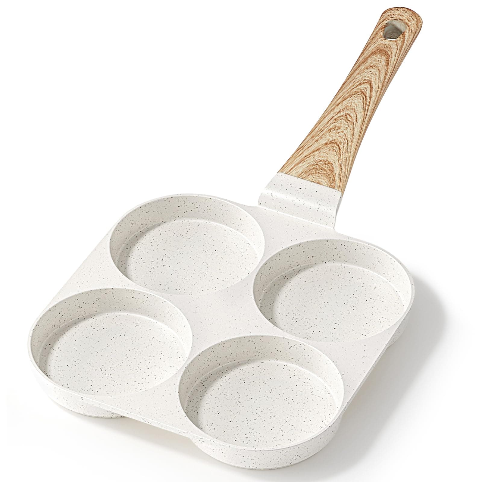 GiPP Non Stick Egg Pan, 4-Cup Granite Omelette Pan Skillet for Breakfast, Pancake Pan with Heat-Resistant Handle, Compatible with All Stovetops, Easy to Clean, PFOA Free (White, 4-Hole)