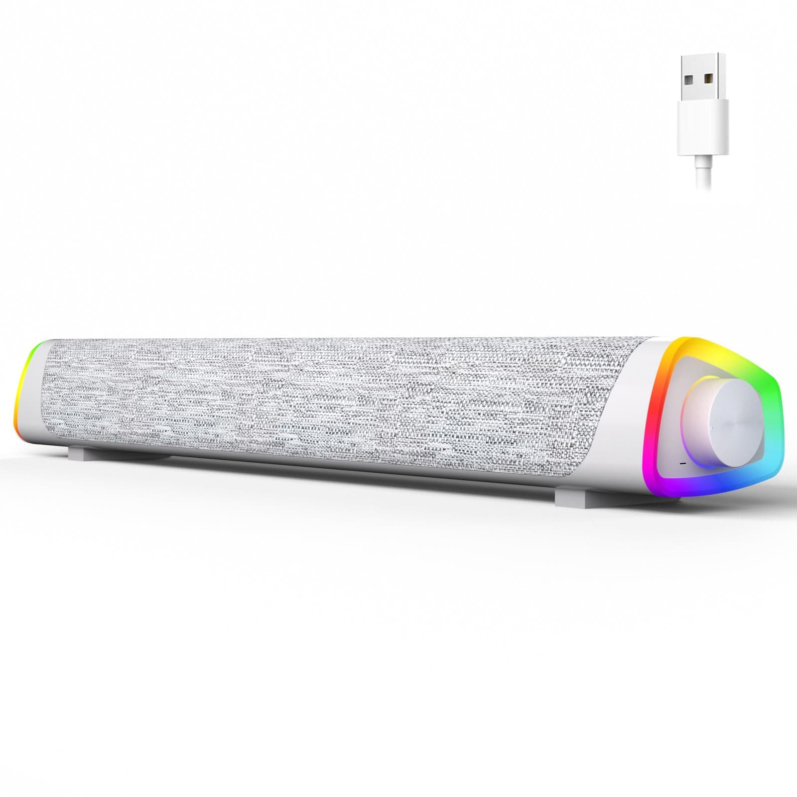SOULION R30 Plus Computer Speakers, Wired USB-Powered Bluetooth V5.3 PC Sound Bar, Colorful LED Lights with Switch Button, Surround Sound Portable Computer SoundBar Speaker for Desktop Laptop Phone