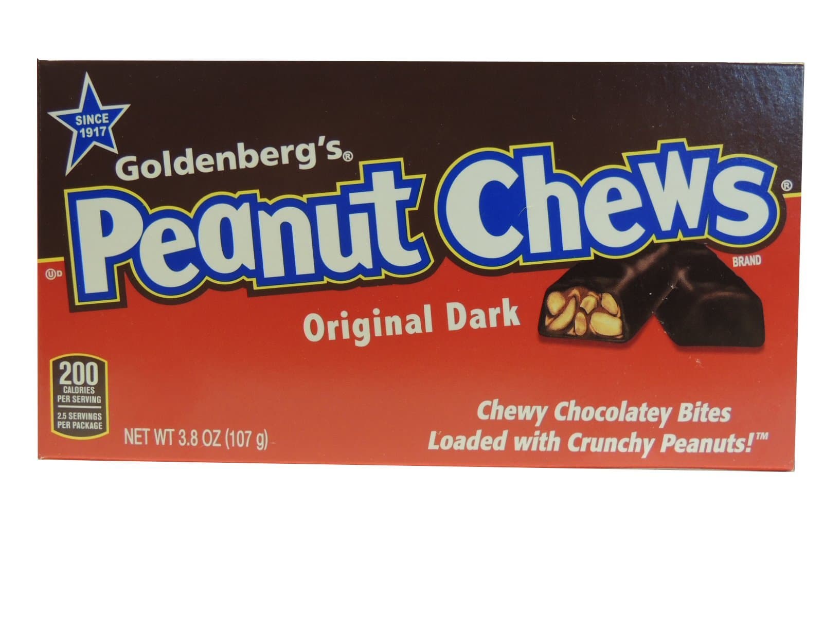 Goldenberg's Peanut Chews Original Dark 3.8 Oz box PACK OF 3