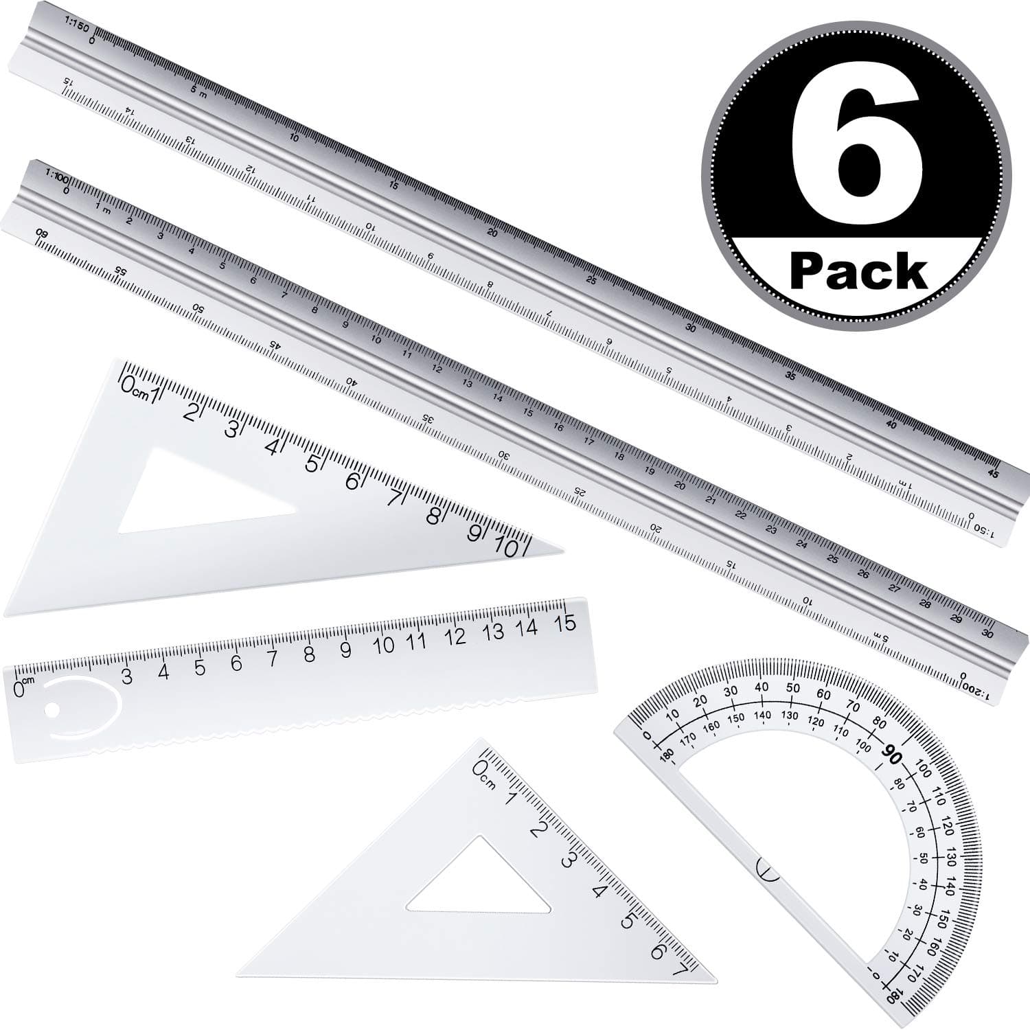 6 Pieces Architectural Scale Ruler, Engineering Scale and 12 Inch Metal Ruler Set, 12 Inch Triangular Engineering Scale Rulers, Laser-Etched Aluminum Drafting Tool for Blueprints