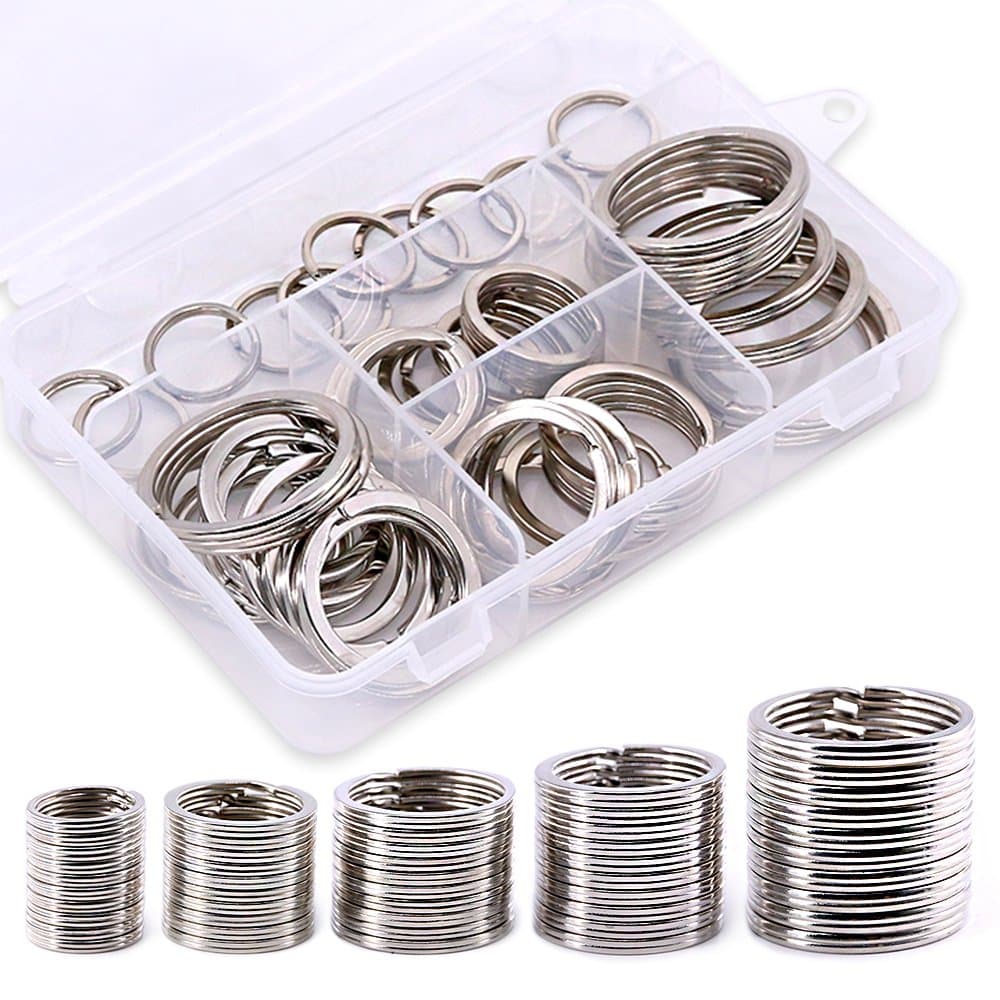 Swpeet 60 Pcs Assorted Multi-Purpose Metal Keychain Rings Split Keyrings Flat O Ring for Home Car Keys Attachments Keys Pendants - 20mm, 25mm, 30mm, 35 mm, 38 mm