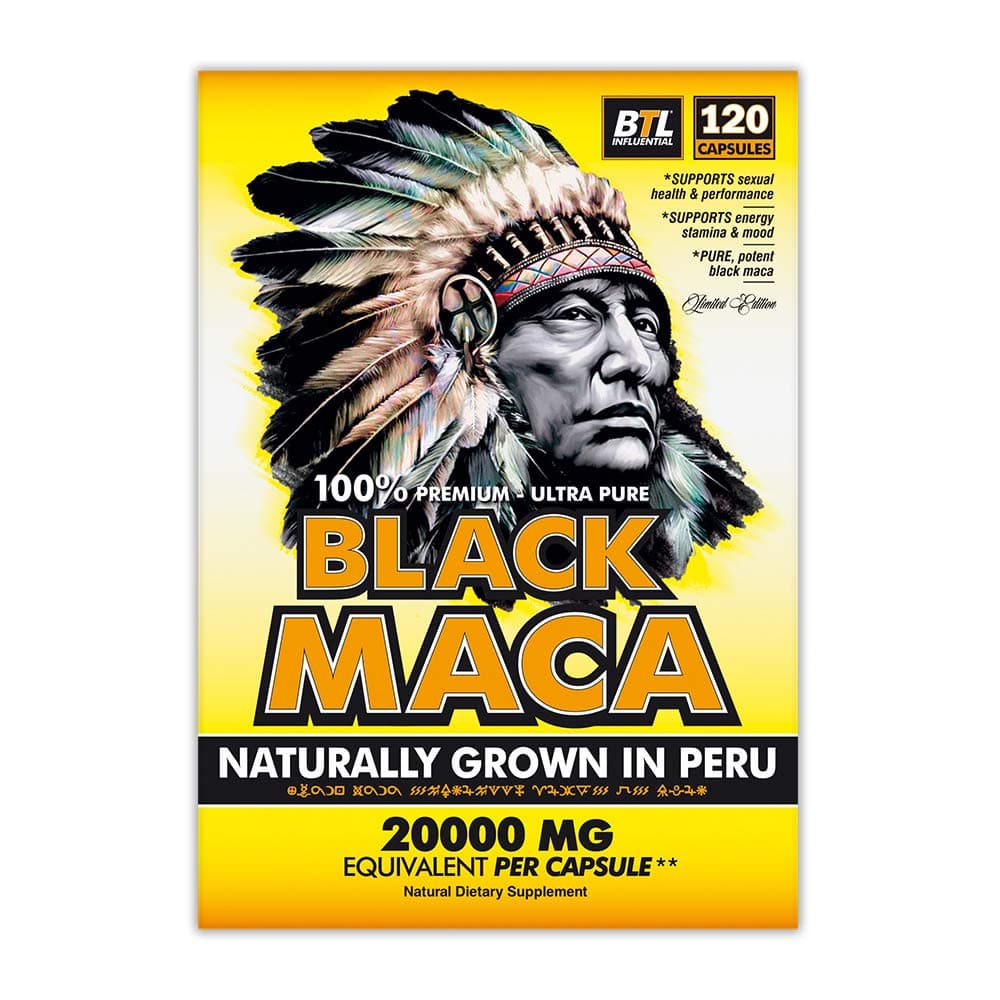 Black Peruvian Maca Root Extract Equivalent to 20,000mg per Capsule Support Energy Stamina & Mood for Men and Women Organic and Ultra Pure