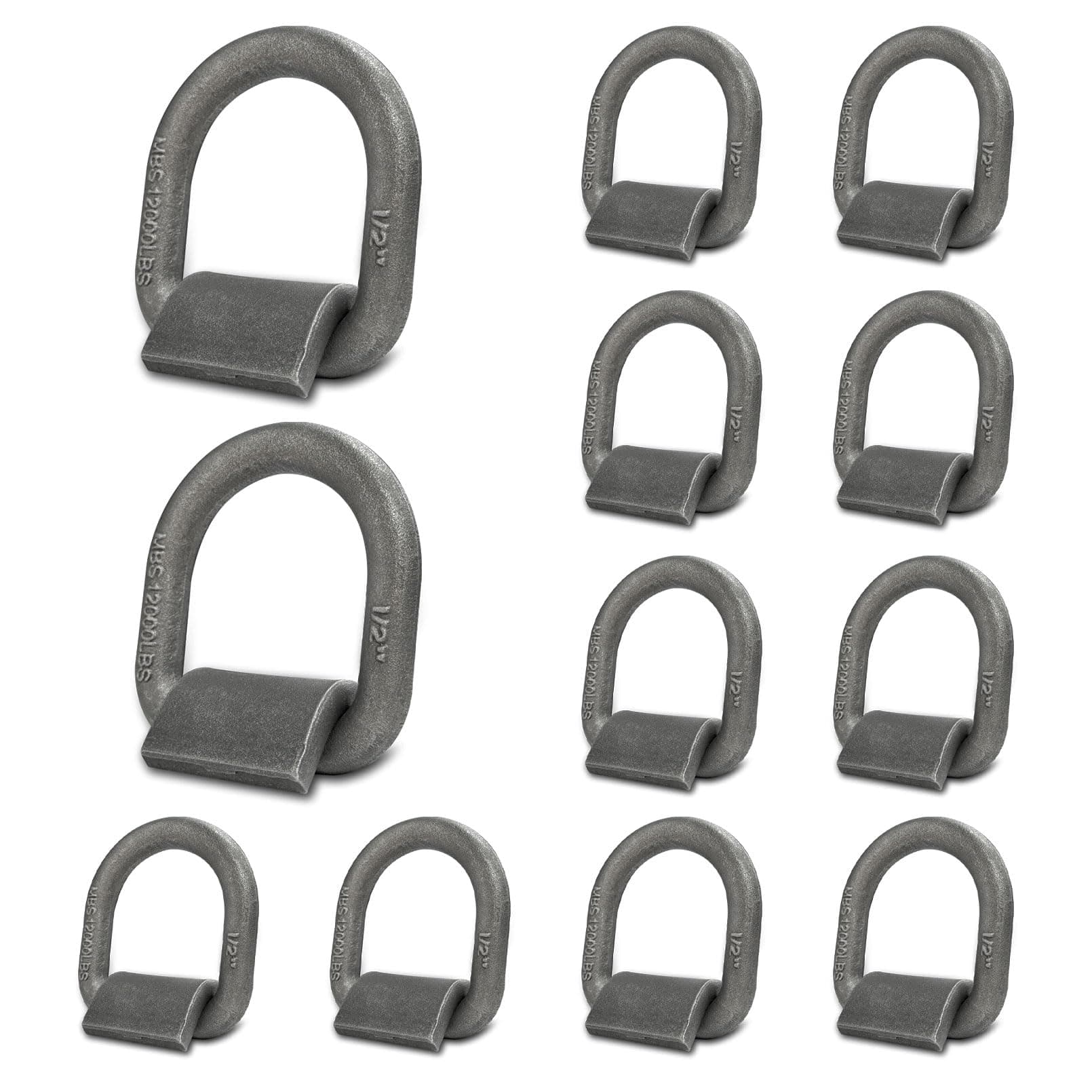 12 Pack Weld-On Forged D Ring, Heavy Duty 1/2" D-Ring Trailer Tie Down Anchor with MBS:12,000 lbs for Trailer, Truck Cargo, RV, ATV Tiedowns, Farm Applications and More.