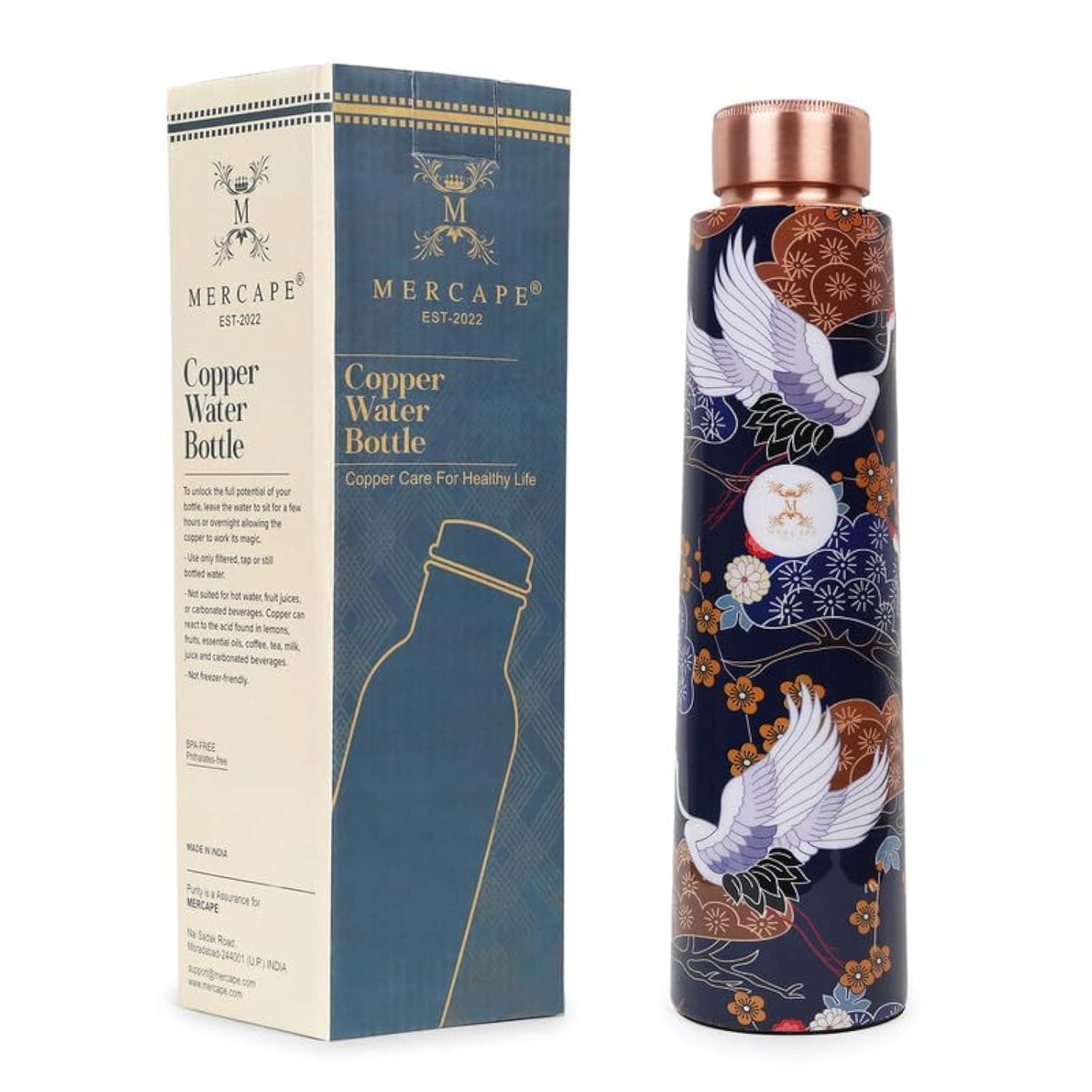 100% Pure Copper Water Bottle Printed with Ample Design Experience Ayurvedic Harmony Pure Copper Water Bottle - Leak Proof, Joint Less for Office, Gym, School & Gift (900ml)