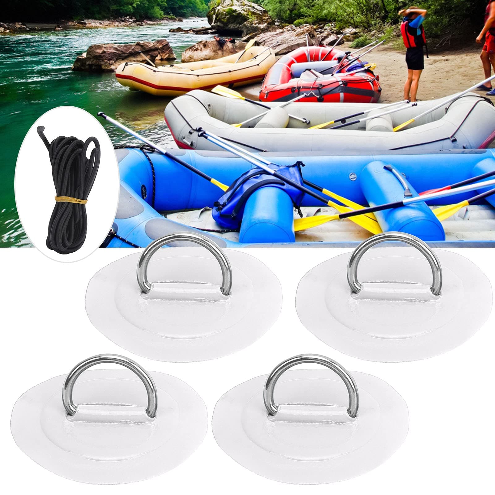 Inflatable Boat D‑Ring Buckle, Inflatable Boat D‑Ring Pad Durable Sturdy for Surfer for PVC Inflatable Boat Raft, Dinghy, Kayak, Canoe, Surfboard(White patch)