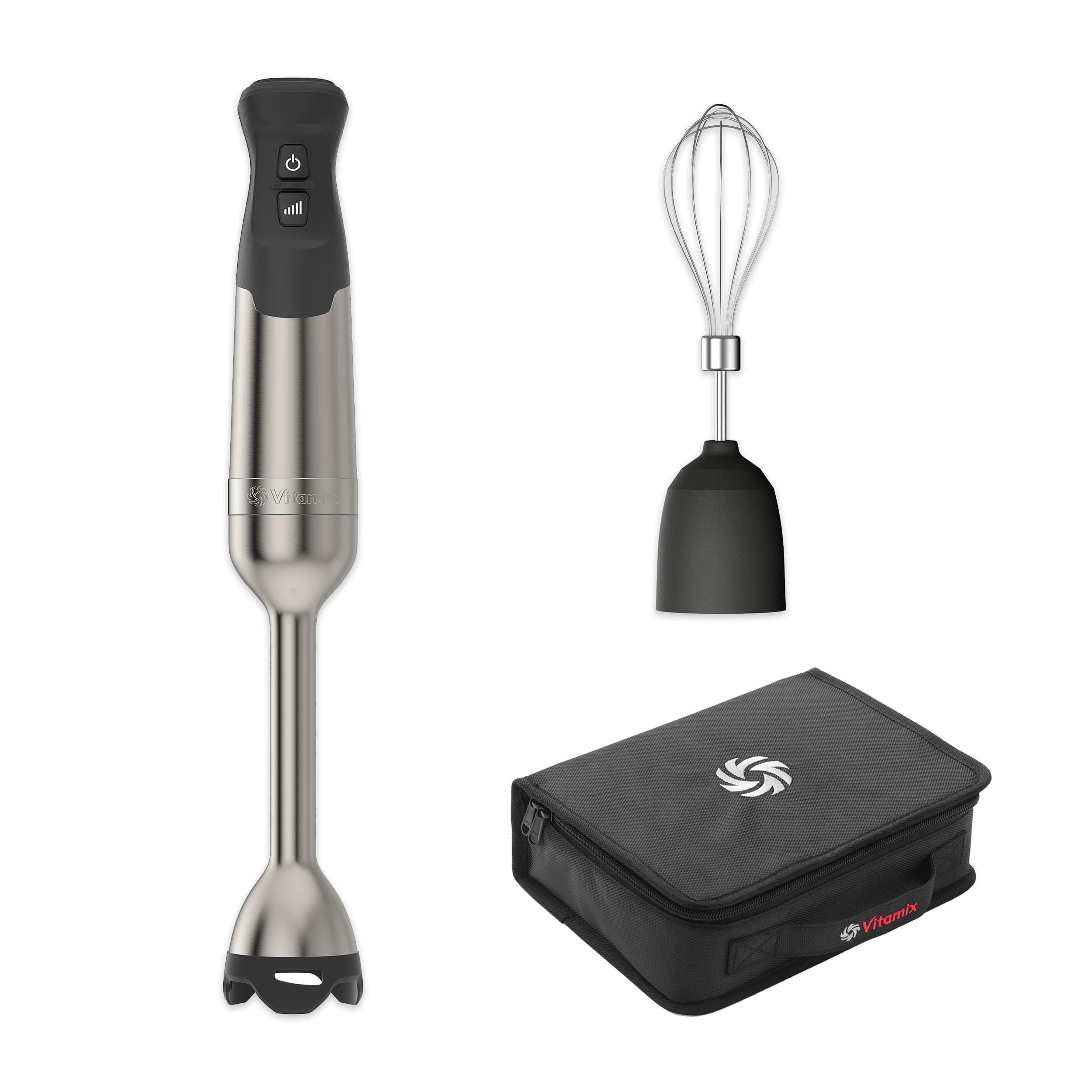 5-Speed Immersion Blender 3-Piece Bundle with Whisk Attachment and Storage Case, Professional-Grade Hand Blender with 625-Watt Motor and Stainless-Steel Blade, Stainless Steel/Black