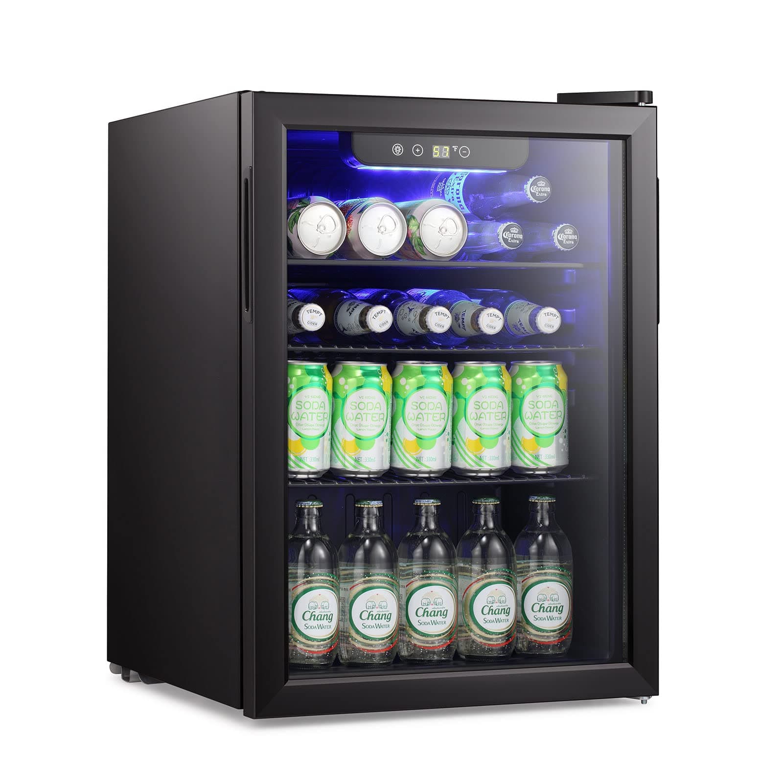 Mini Fridge-95 Can Beverage Refrigerator Wine Cooler Clear Front Glass Door Small Drink Touch Screen for Soda Beer Bar Office Home 2.6 cu.ft
