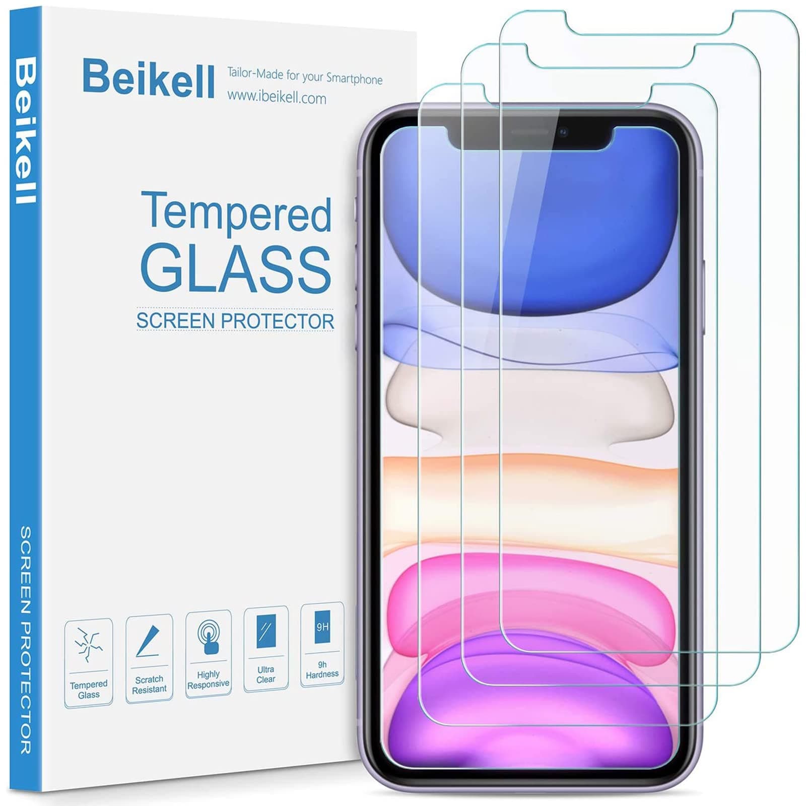 Beikell Screen Protector for iPhone 11/iPhone XR 6.1 inch, [4-Pack] Premium Tempered Glass Screen Protectors-9H Hardness, Anti Scratch, No Bubbles, High Definition, Easy To Apply, Case Friendly