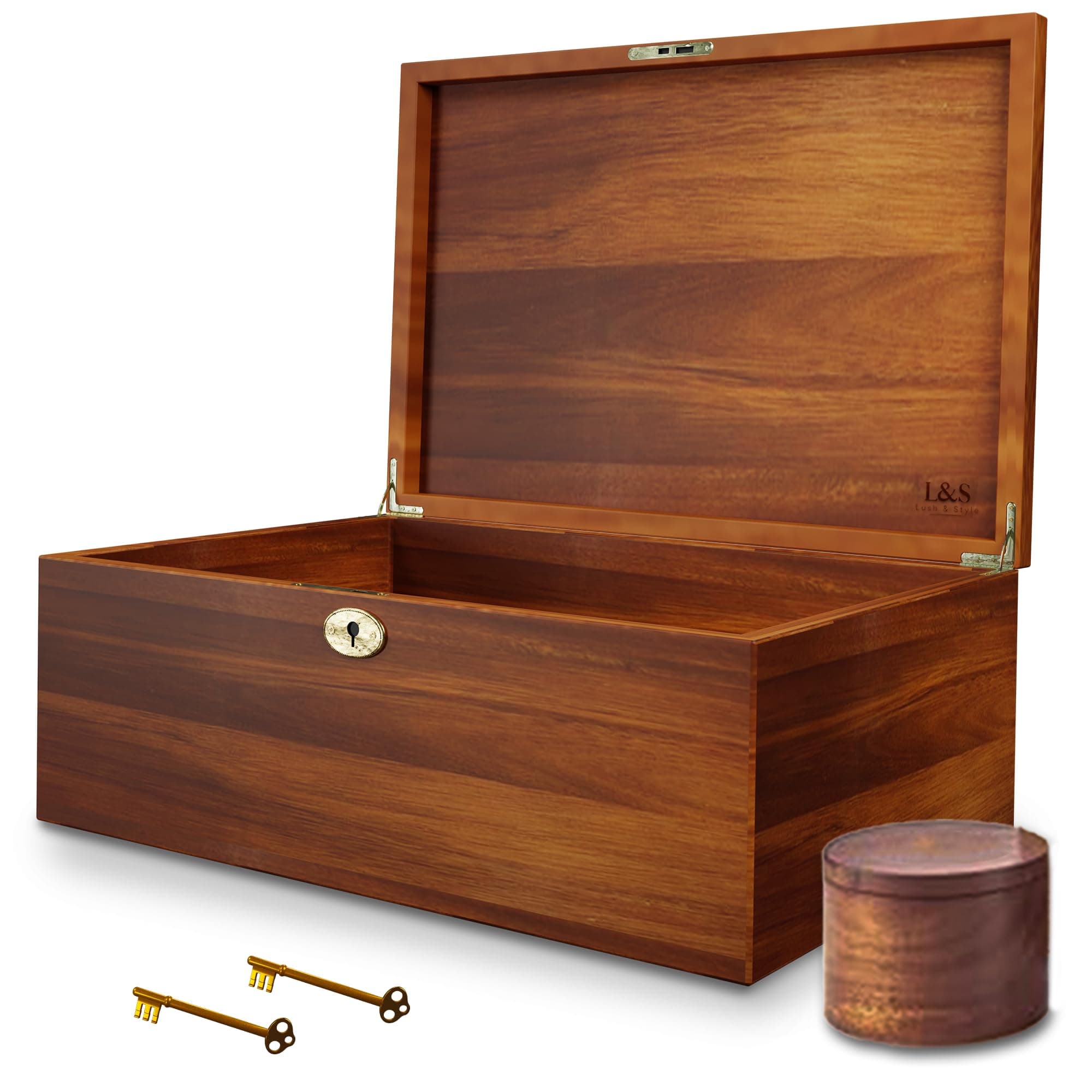 Large Memory Box For Keepsakes Acacia Wood Box, Decorative Boxes With Hinged lid and locking key, Memory treasure Wood Box, Wooden Storage Box, Wooden Gift Box. Size: 11x9x5 Inches