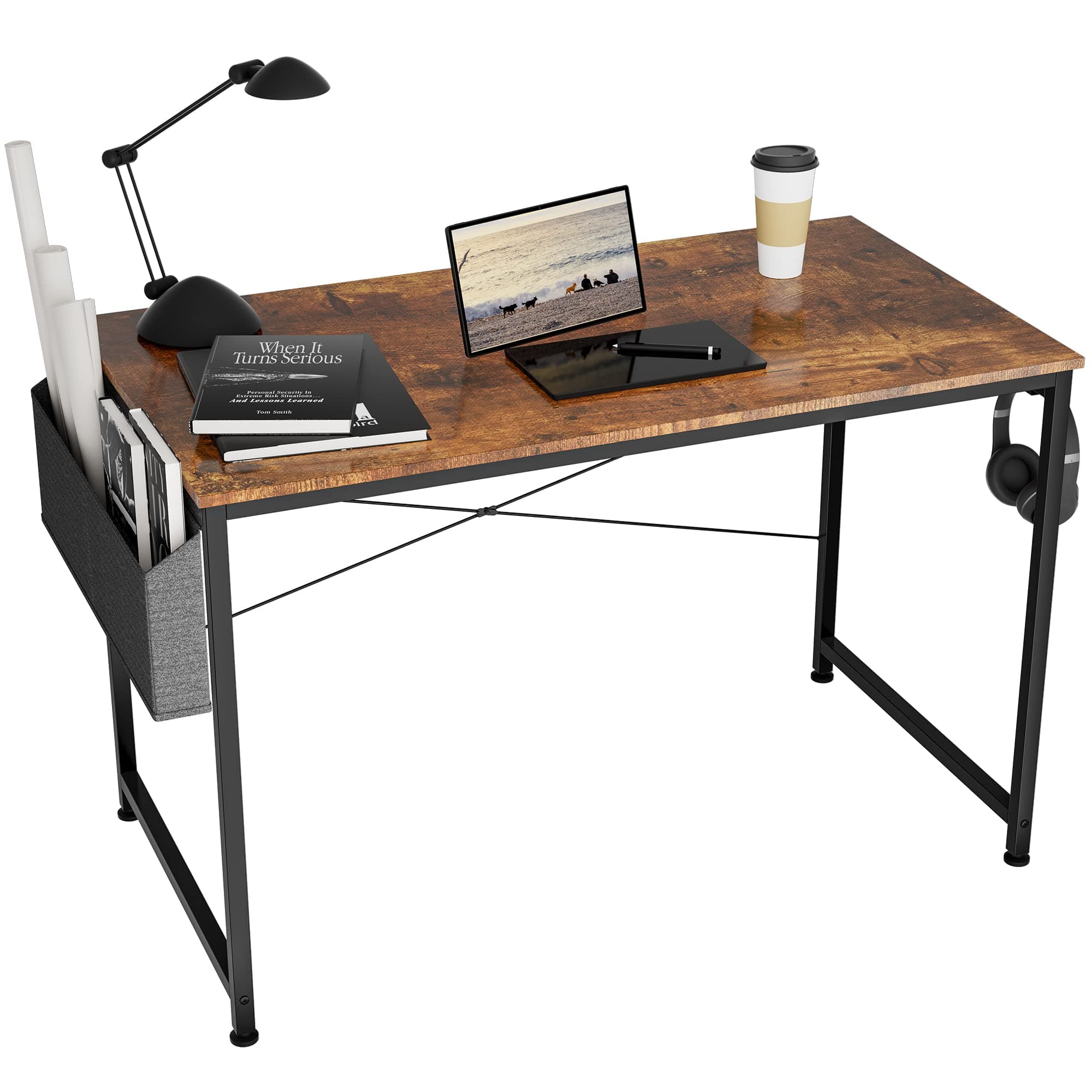 – Writing Computer Desk, Office Work Desk for student and worker, Laptop Table with Storage Bag and Headphone Hook,Modern Simple Style Desks for Bedroom, Home, Office(80x50x75cm)