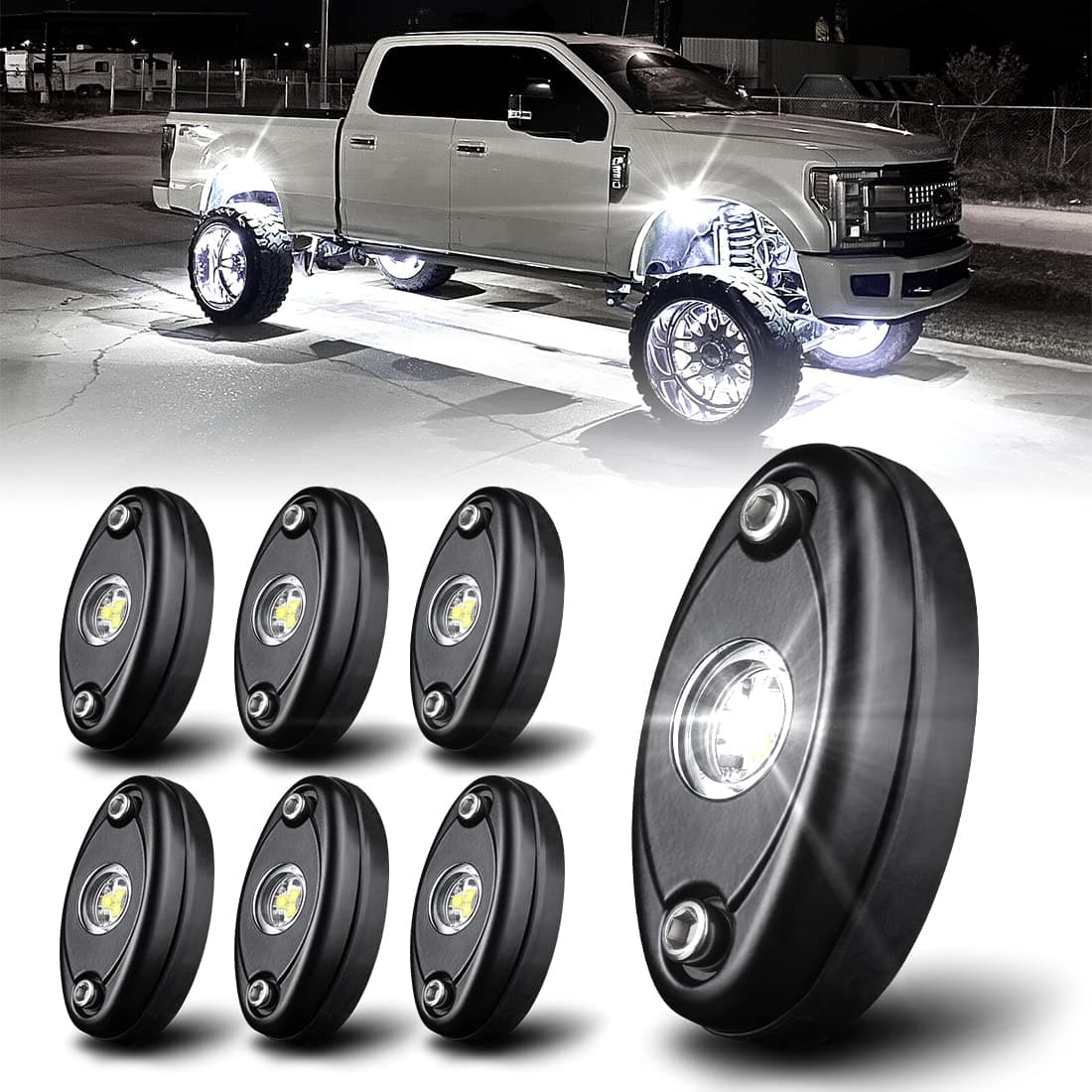 LEDUR LED Rock Light White 6 PCS LED Neon Underglow Light Compatible with Jeep ATV SUV Offroad Truck Boat Underbody Glow Trail Rig Lamp Waterproof (6PCS)